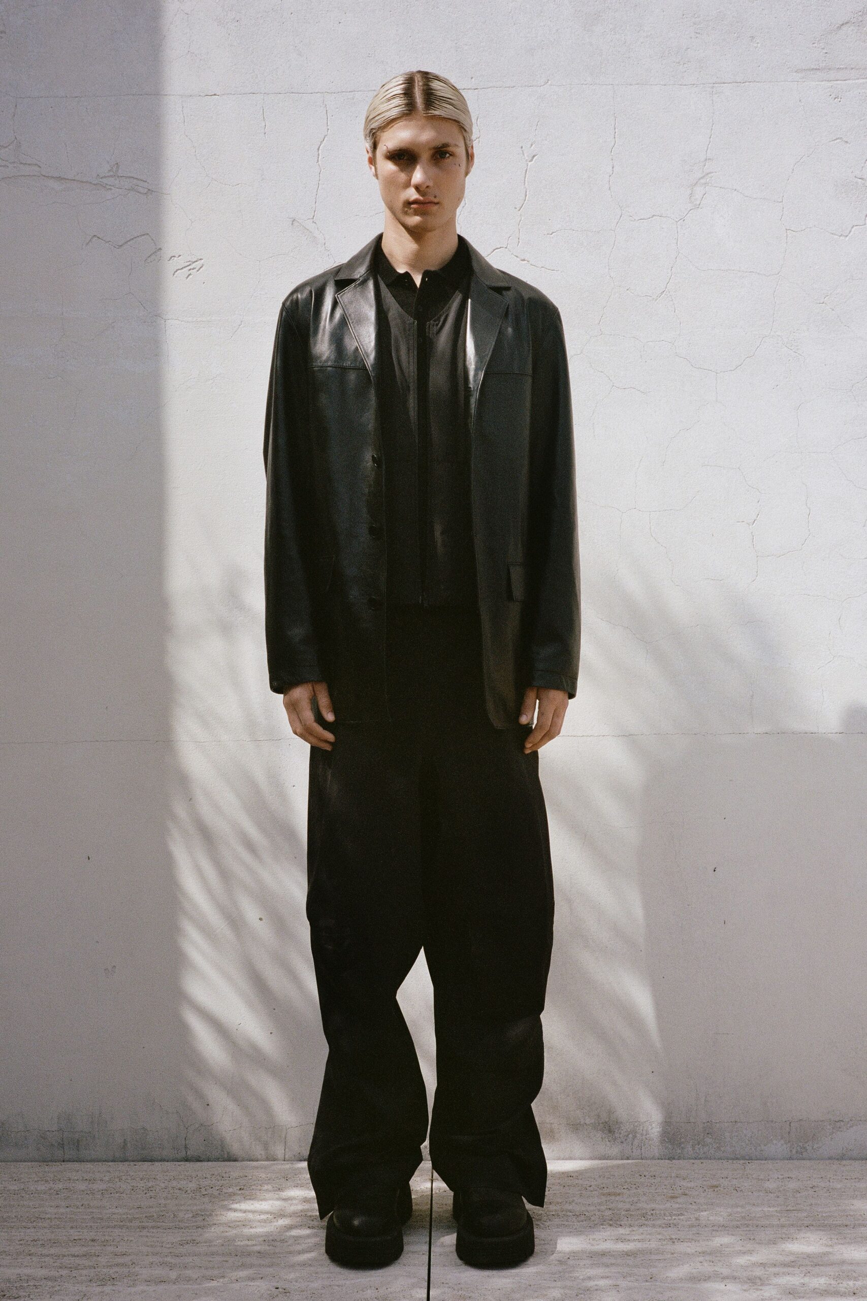 black leather jacket and pants