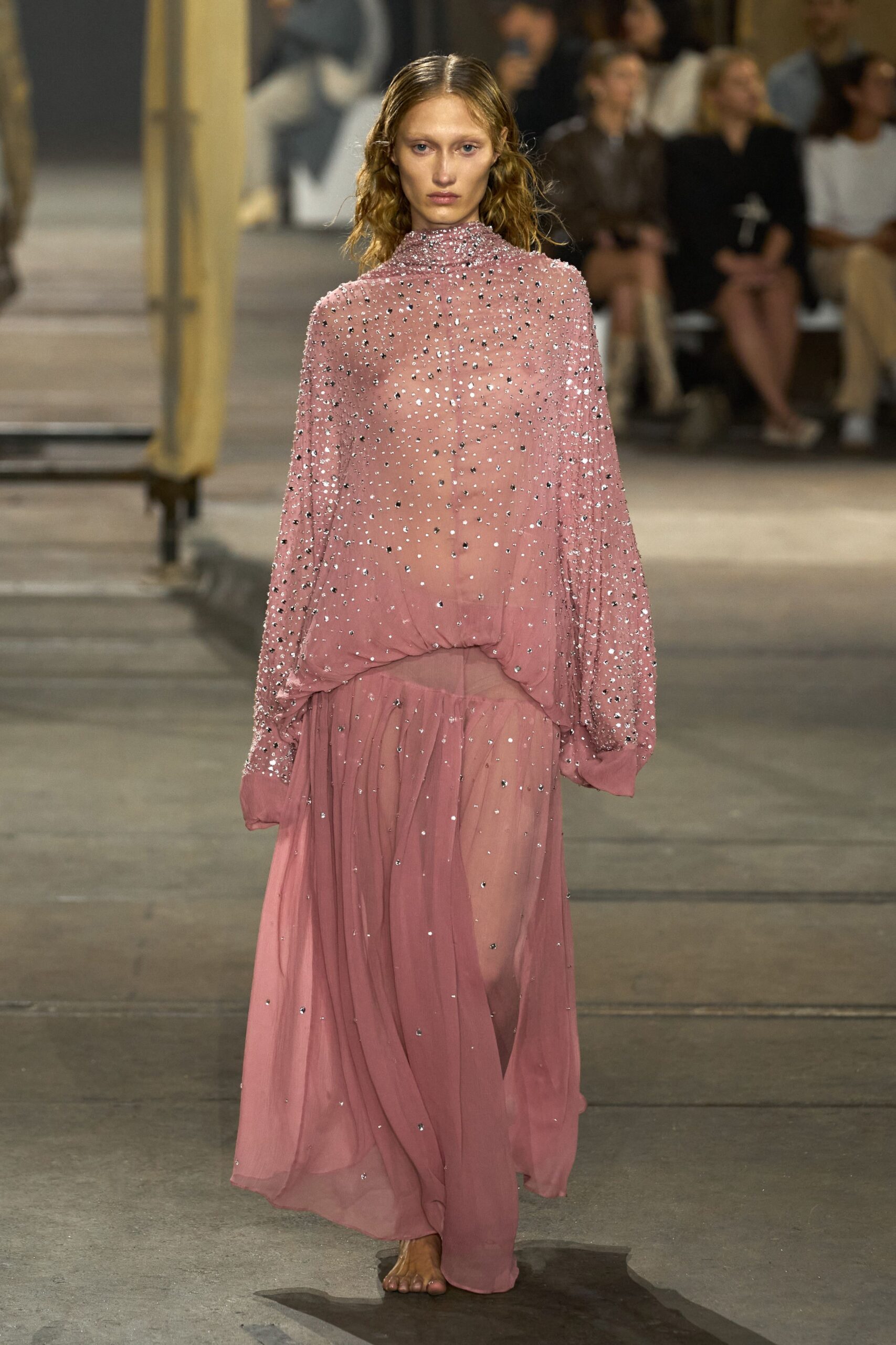 pink sheer embellished gown