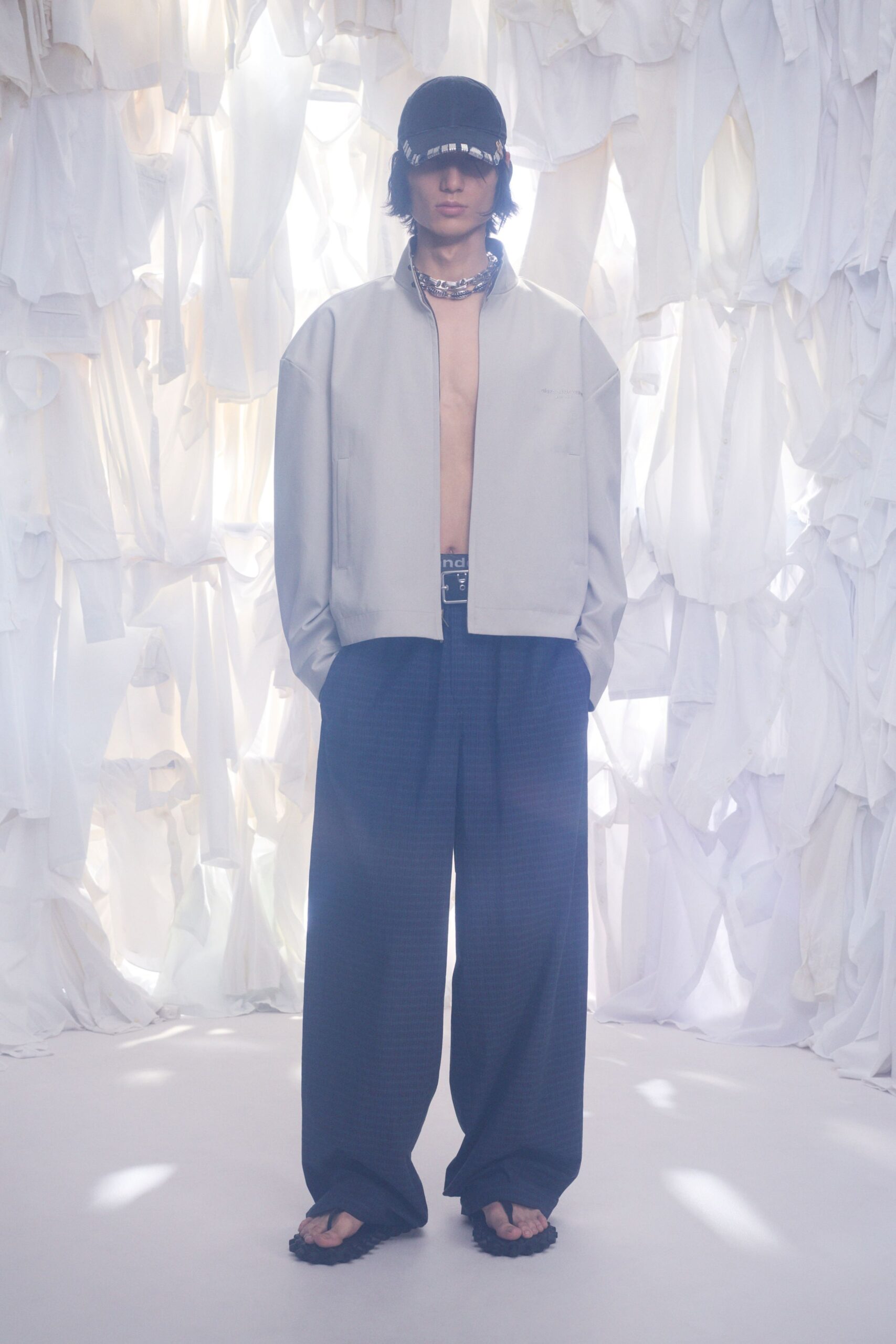 gray cotton short-sleeve collared relaxed jacket