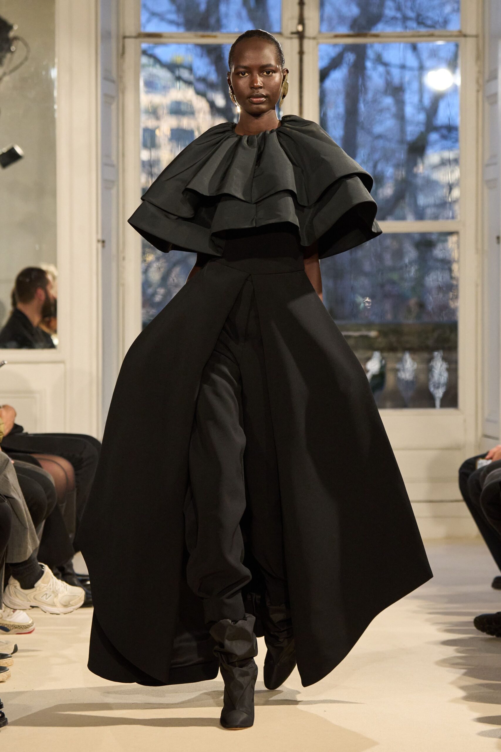 black cotton sleeveless structured layered cape