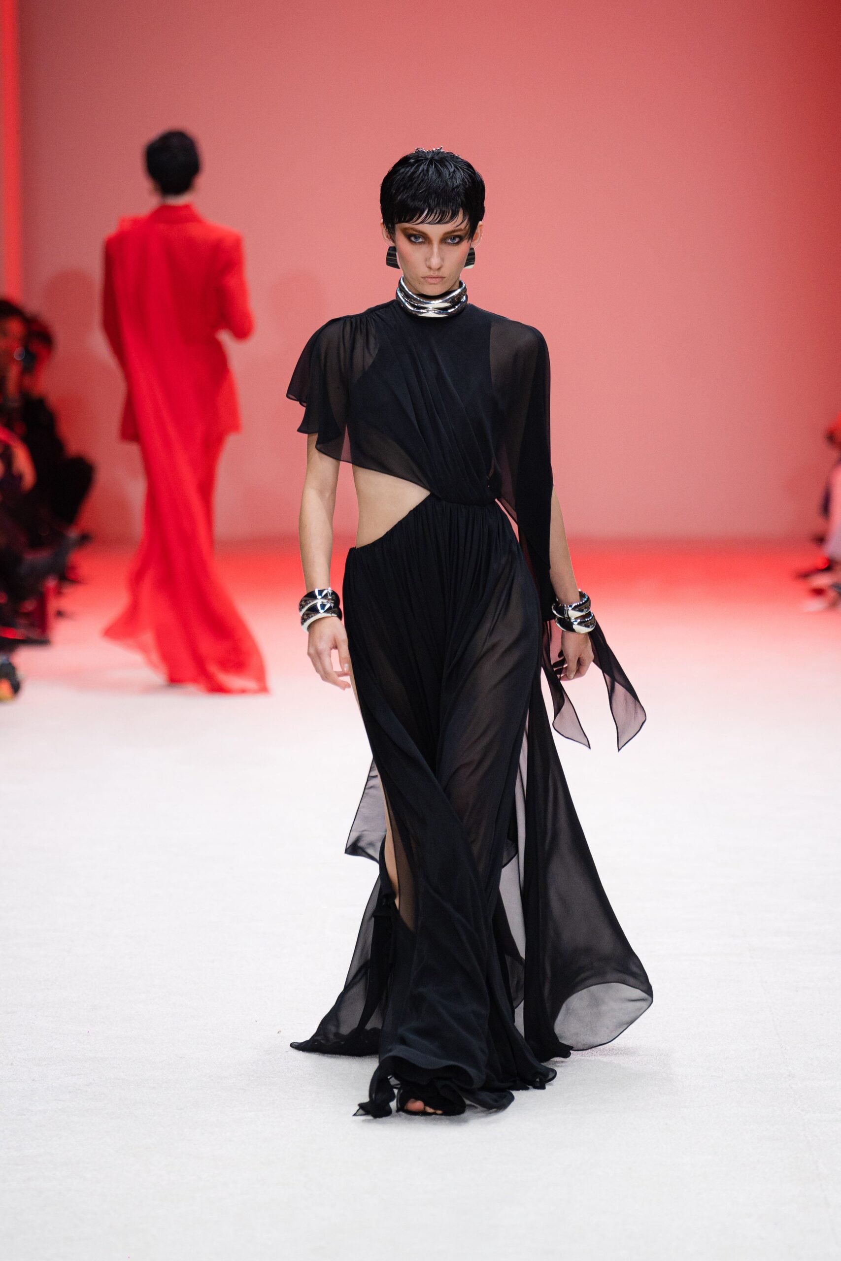 black chiffon sleeveless gown