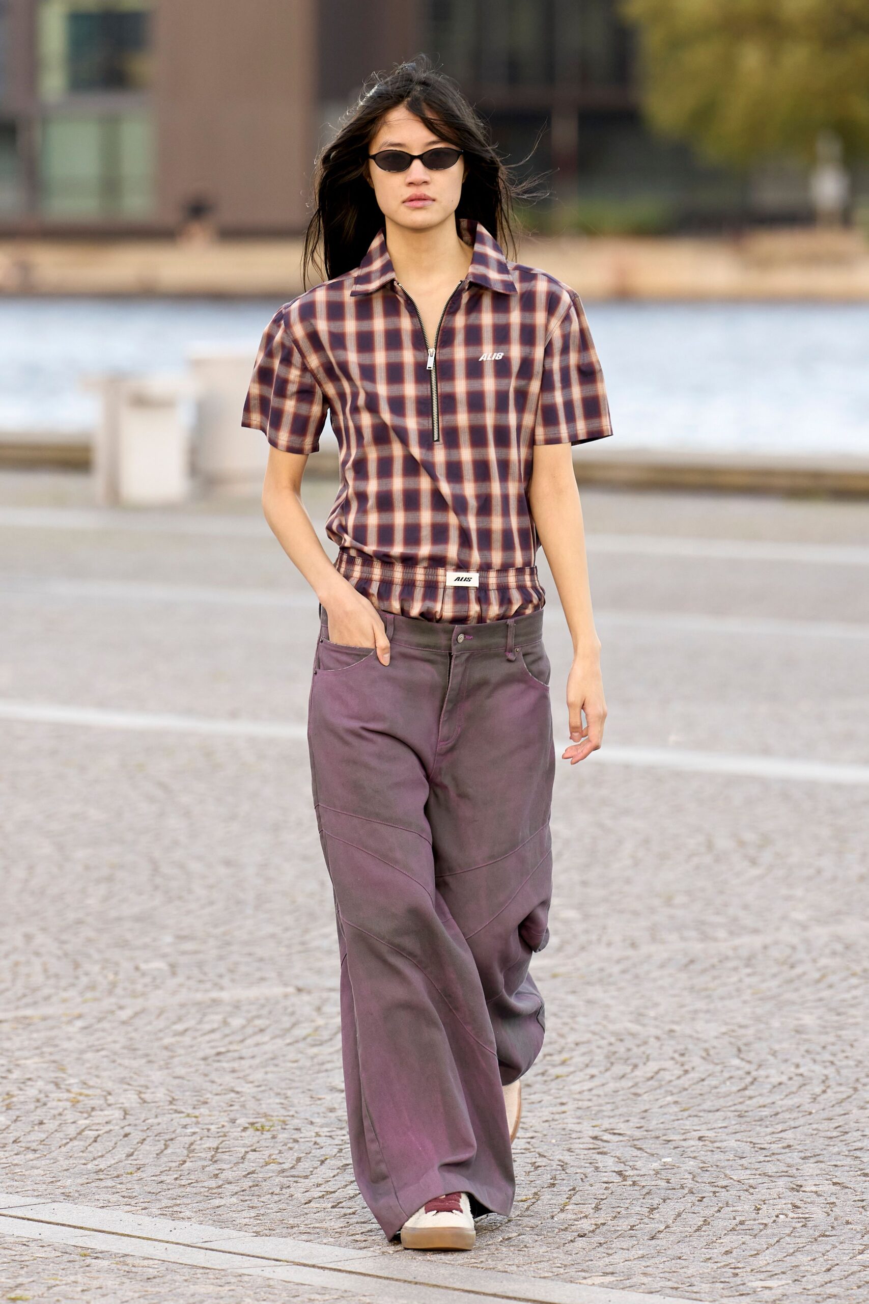 plaid shirt with purple pants