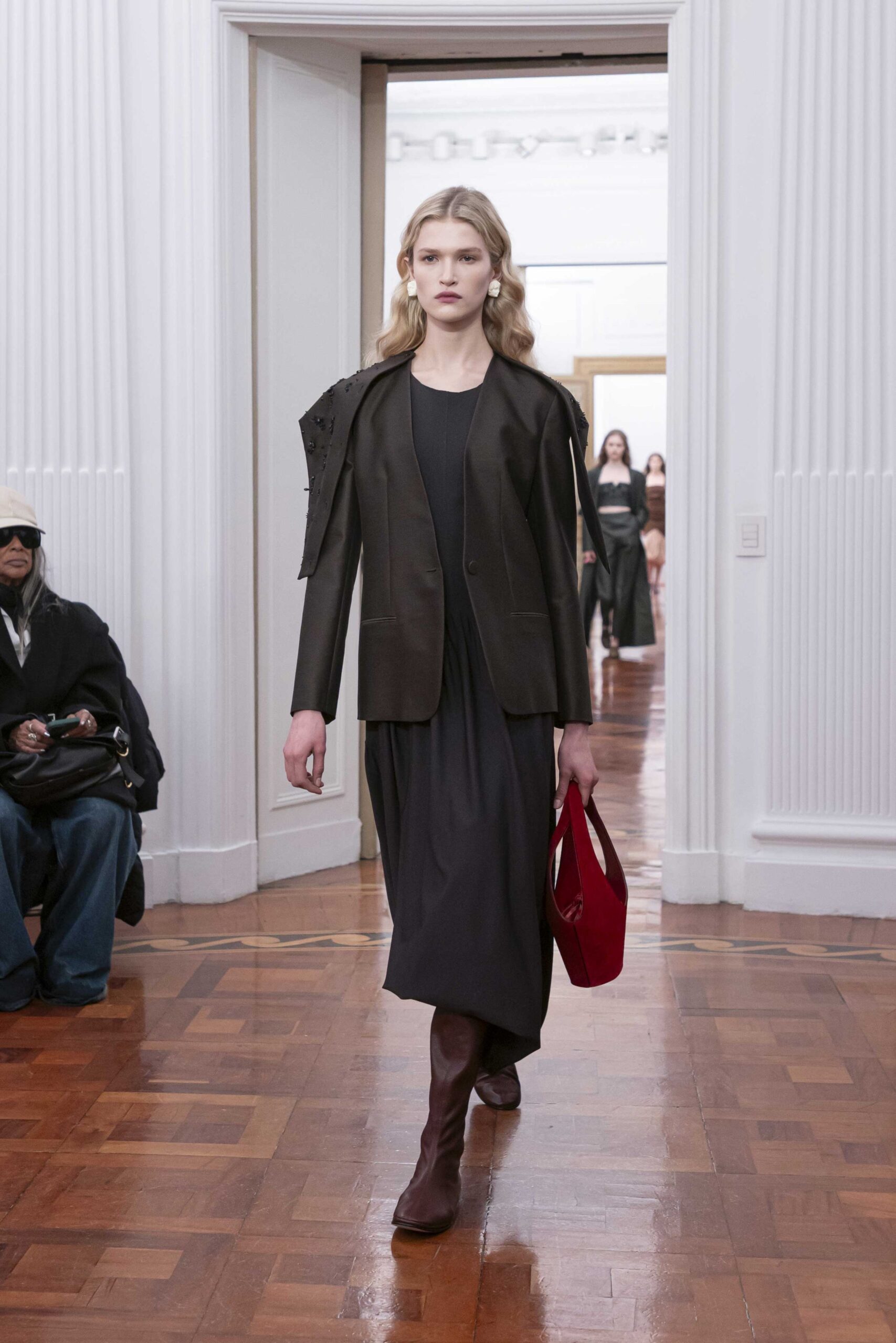 black leather blazer and dress