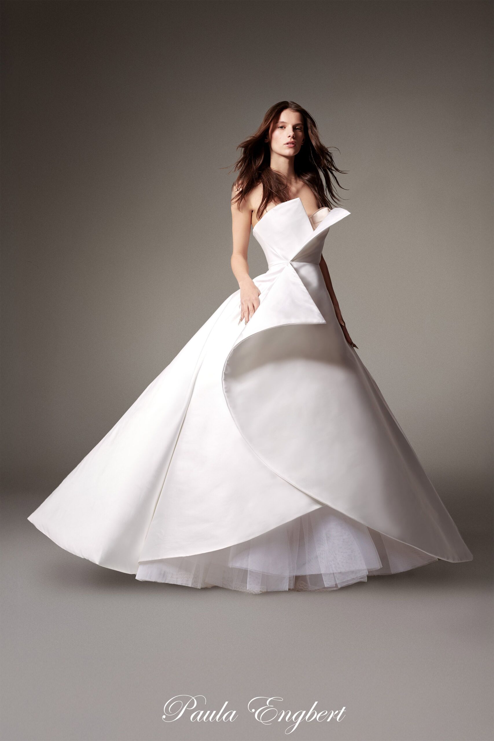 white silk strapless gown