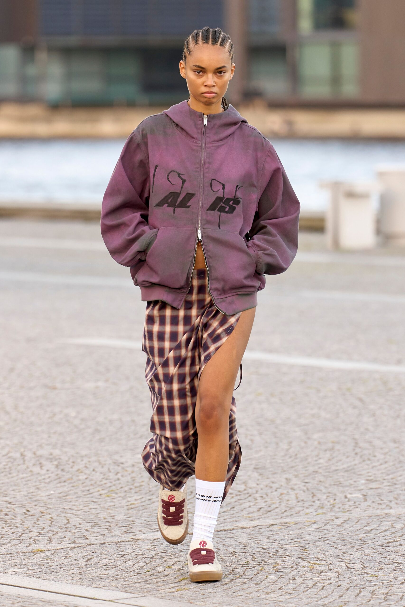purple cotton long-sleeve hooded oversized zippered printed hoodie
