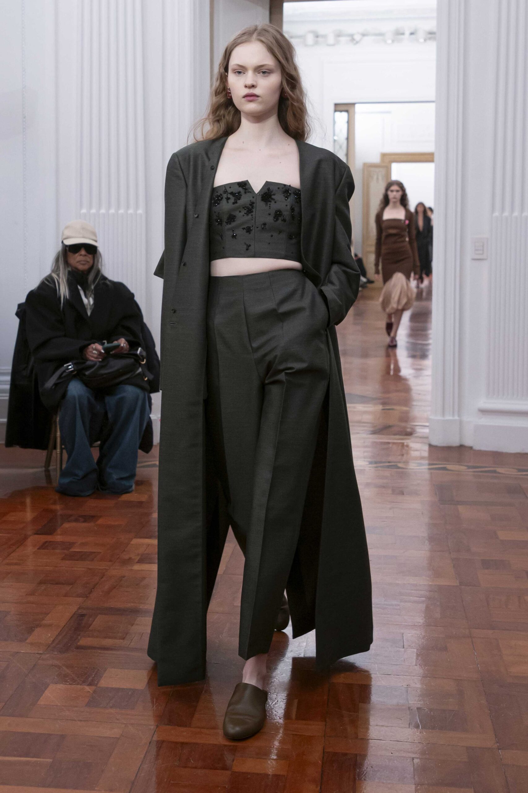 black wool coat with fitted top
