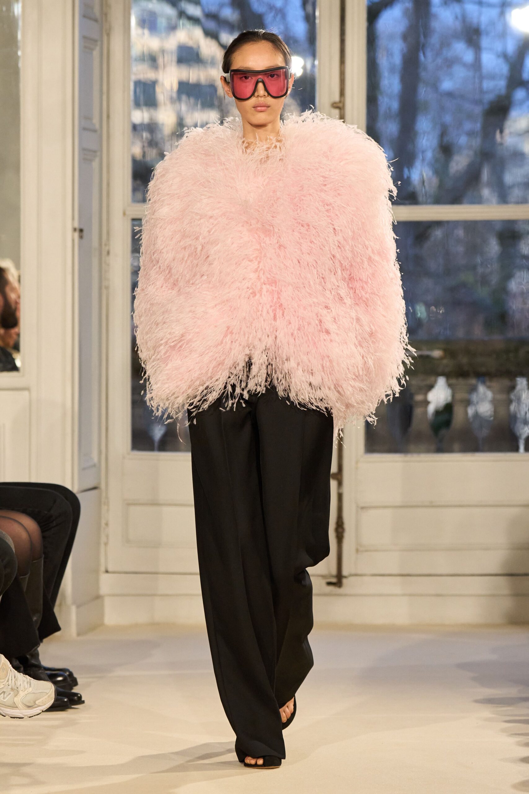 pink fur long-sleeve relaxed fringed top