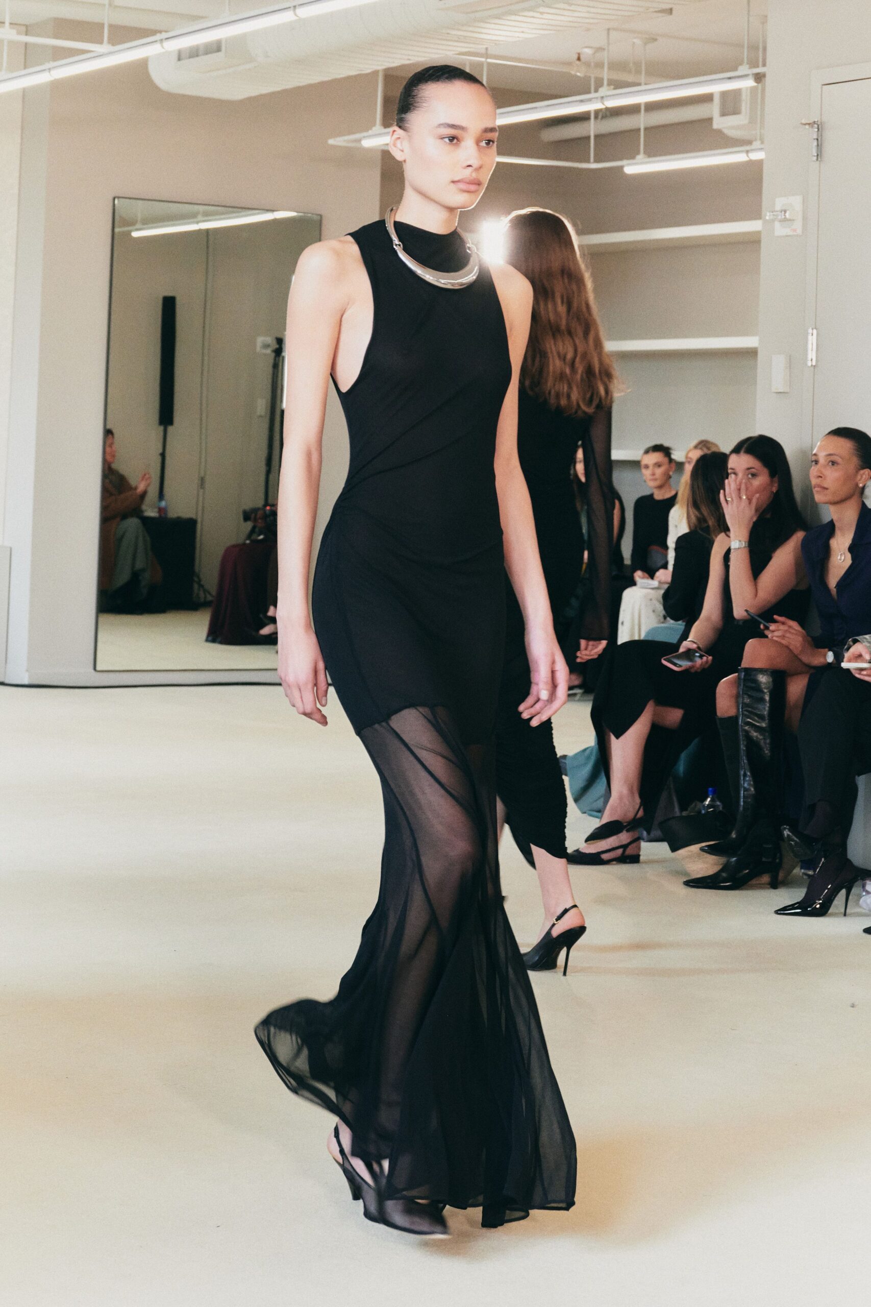 black silk sleeveless maxi dress