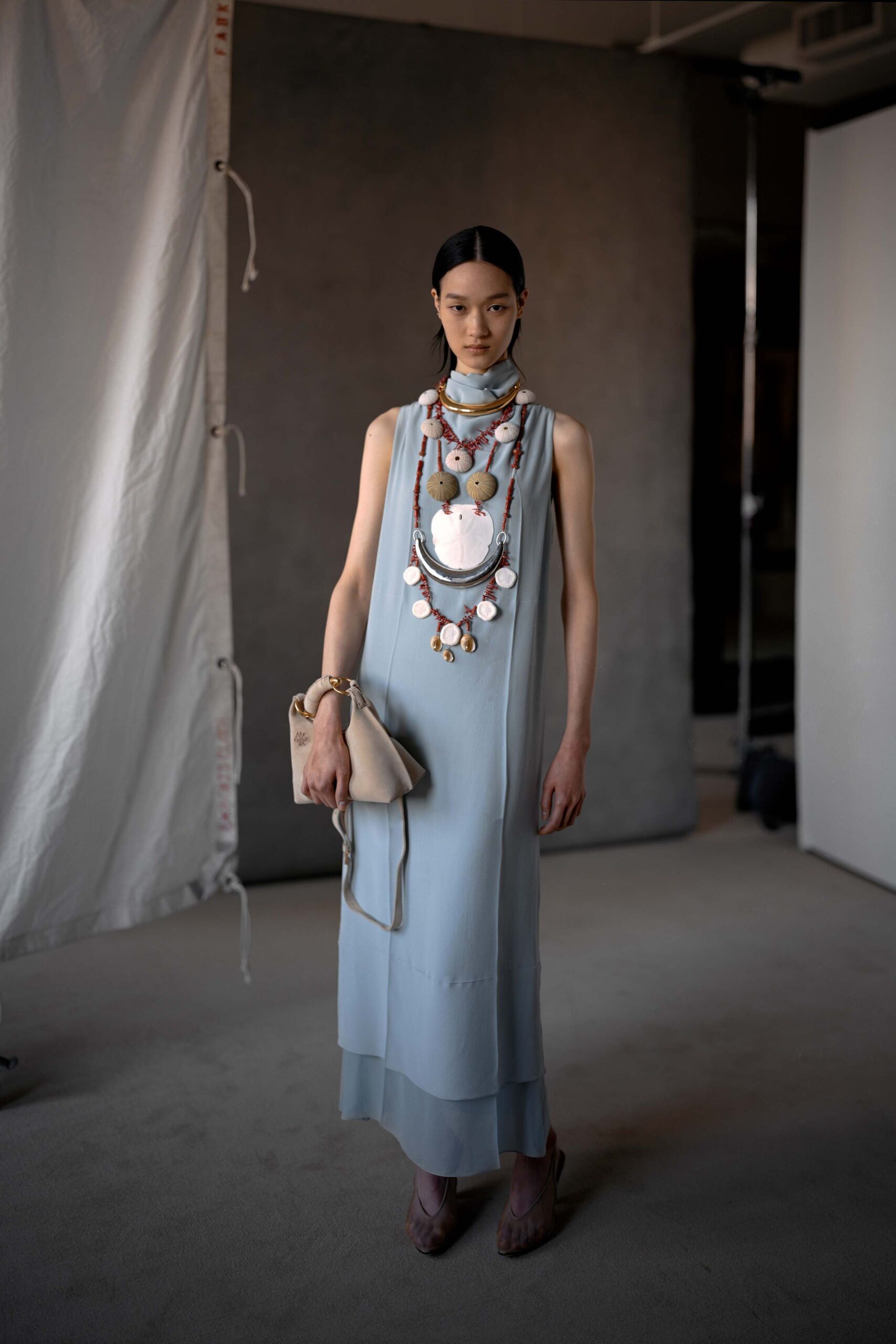 blue silk relaxed midi dress