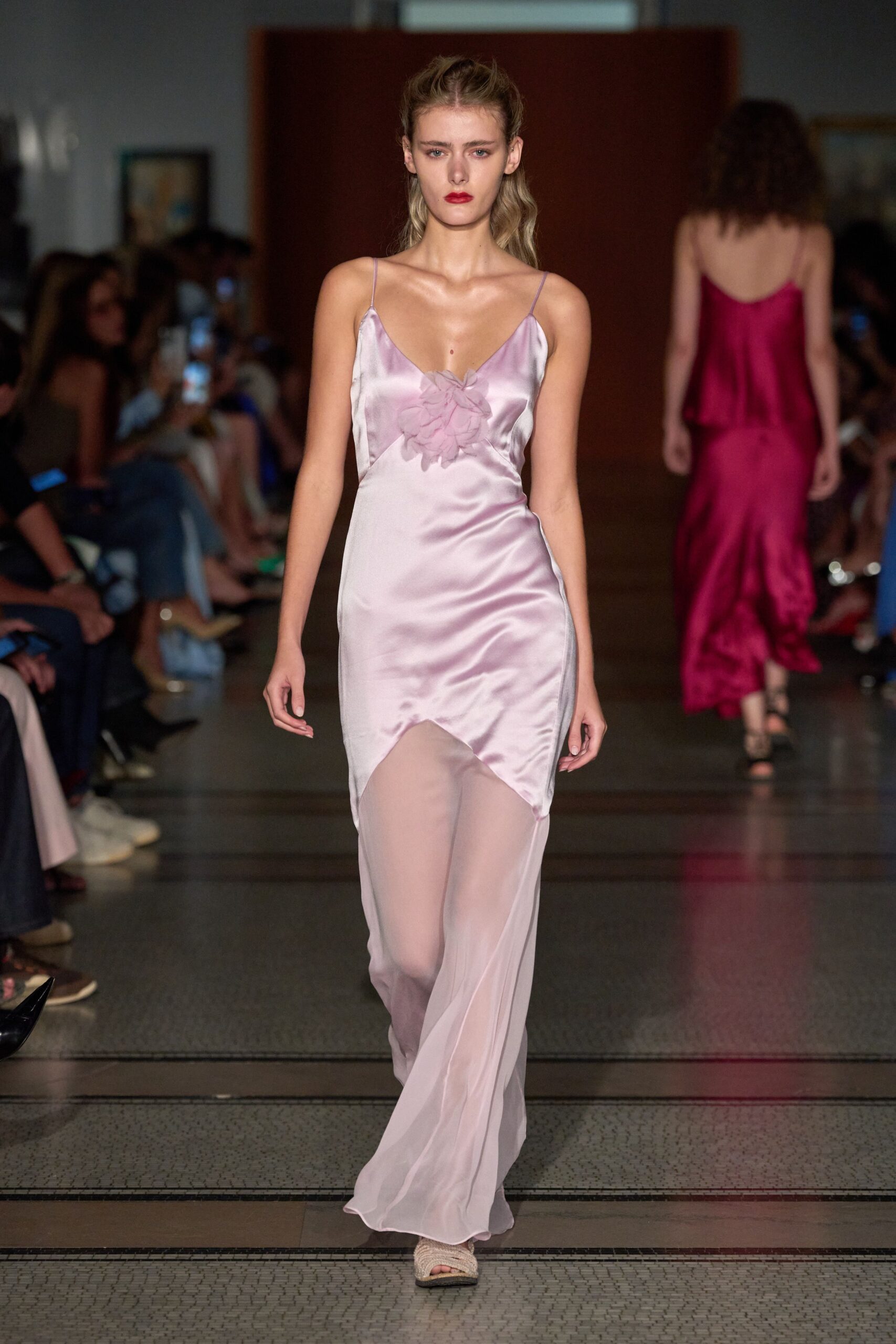pink silk sleeveless gown