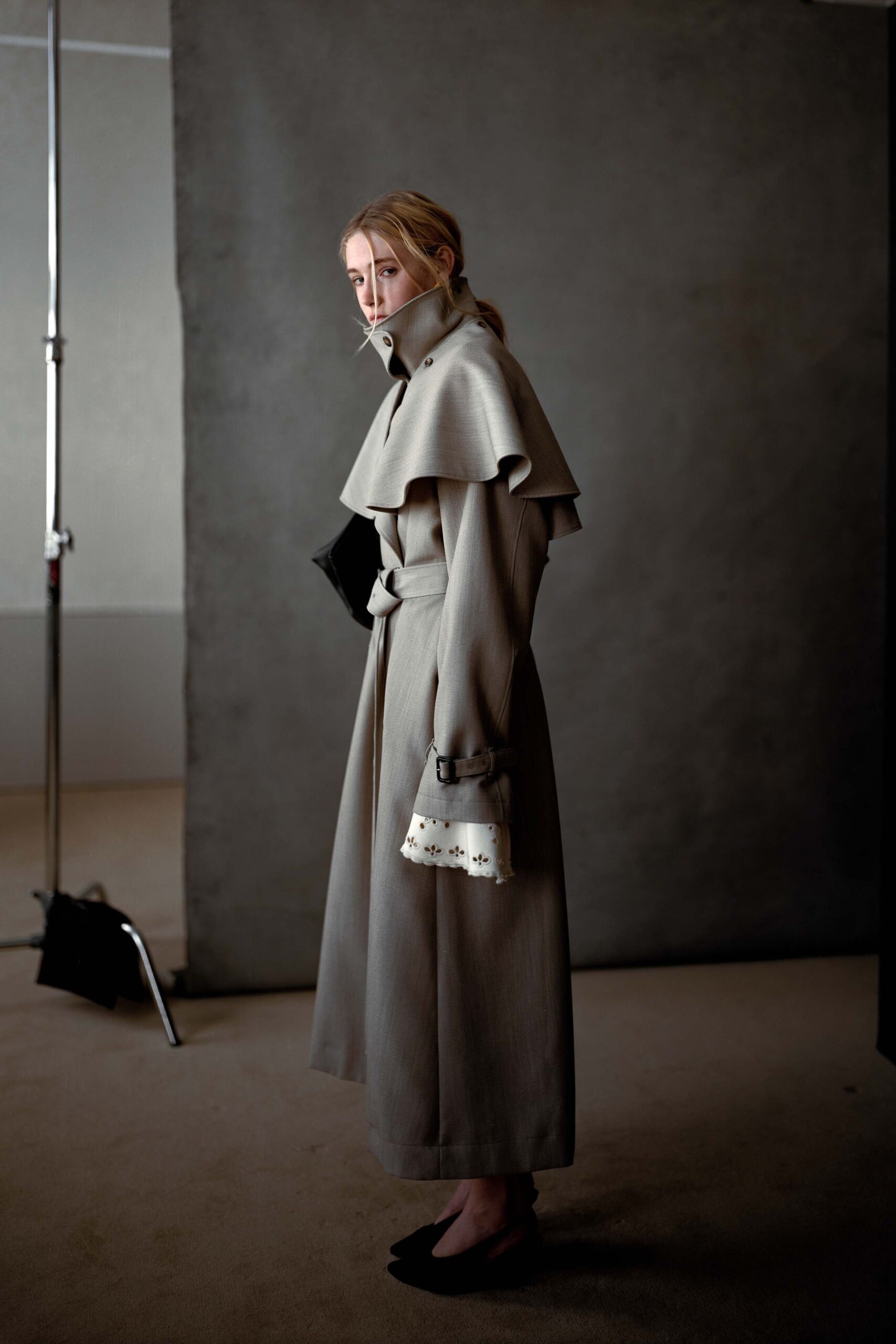 gray wool belted coat