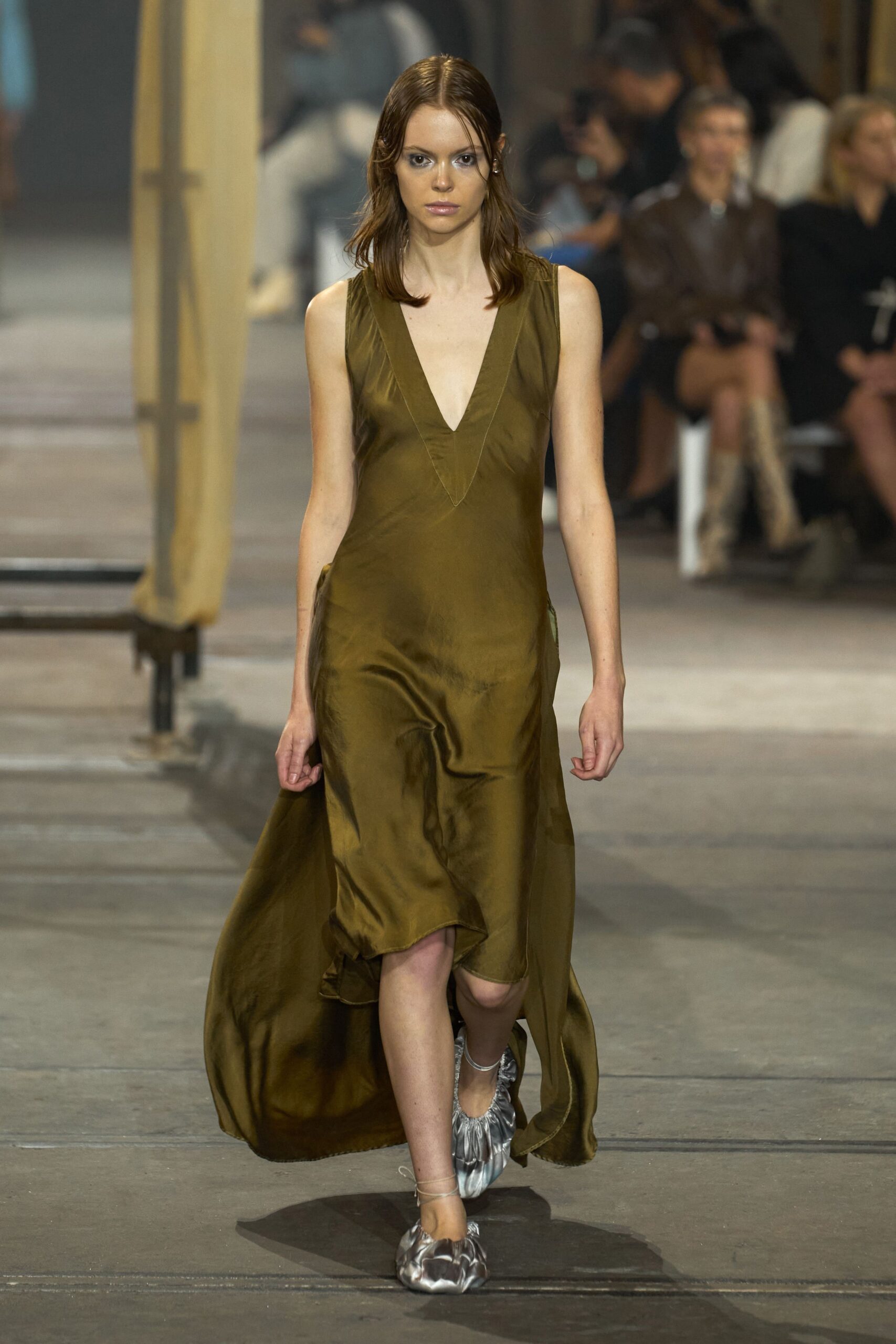 green silk sleeveless dress