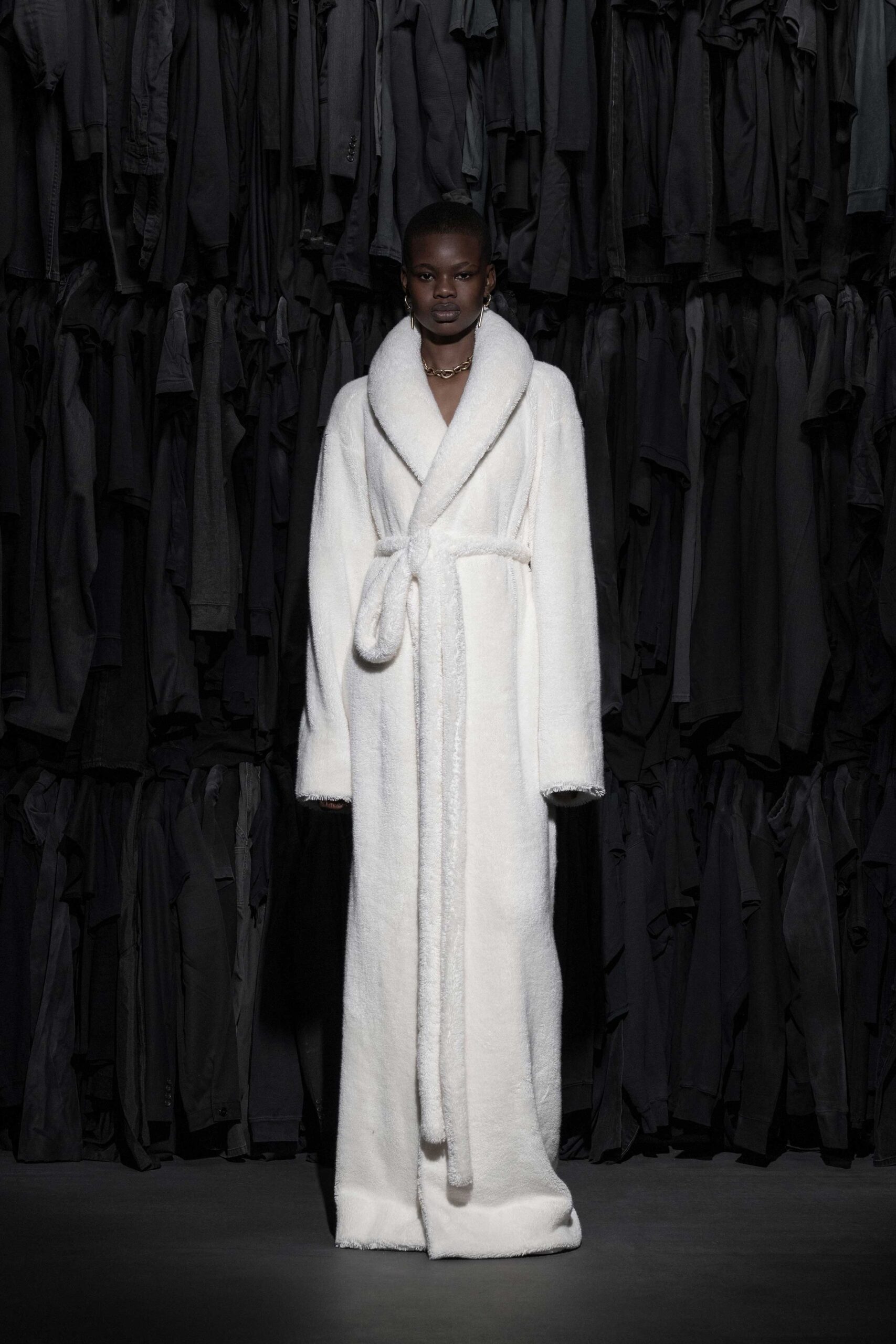 white faux-fur belted coat