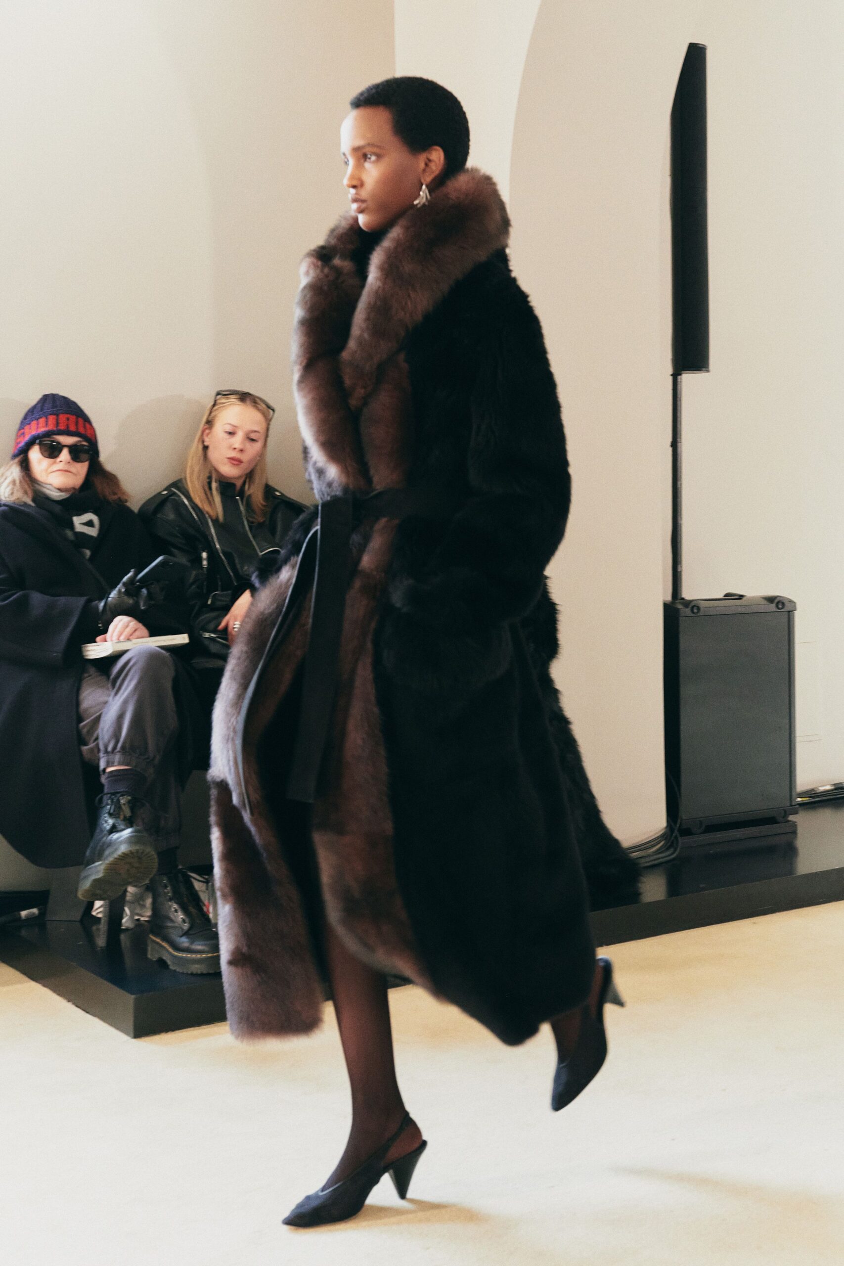 black and brown fur coat