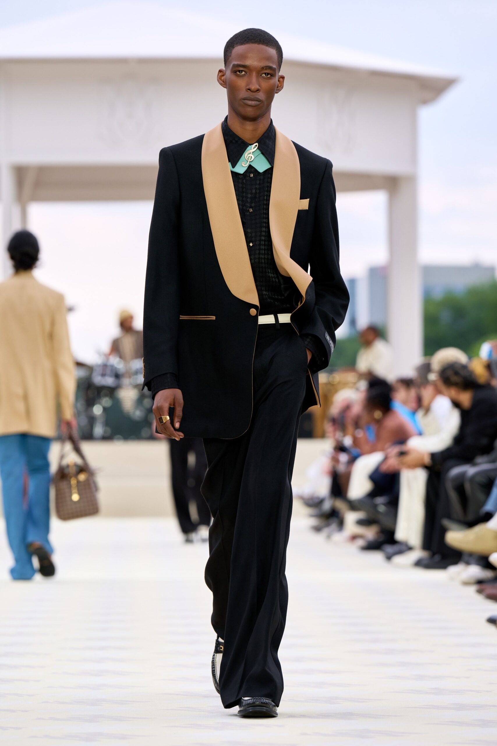 black tailored suit with shirt