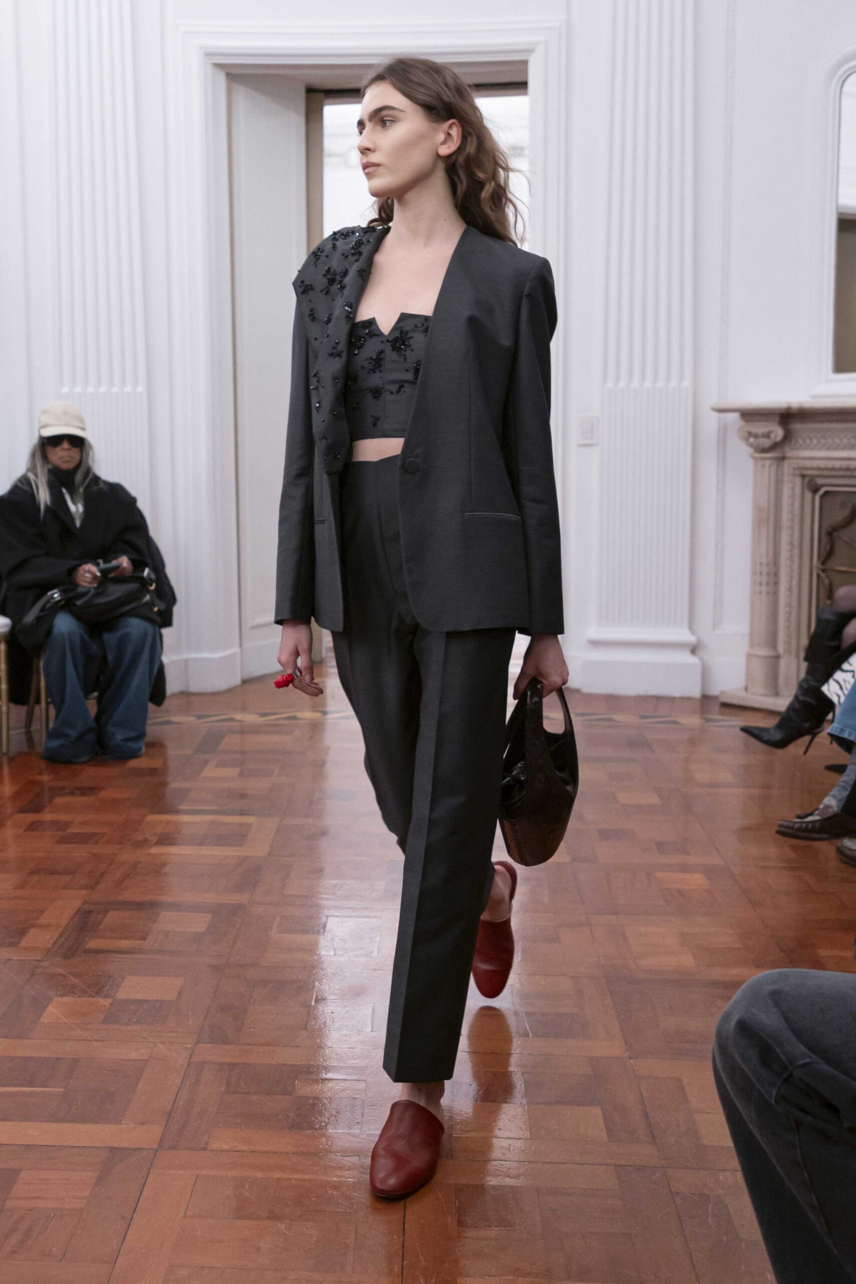 black tailored blazer with crop-top