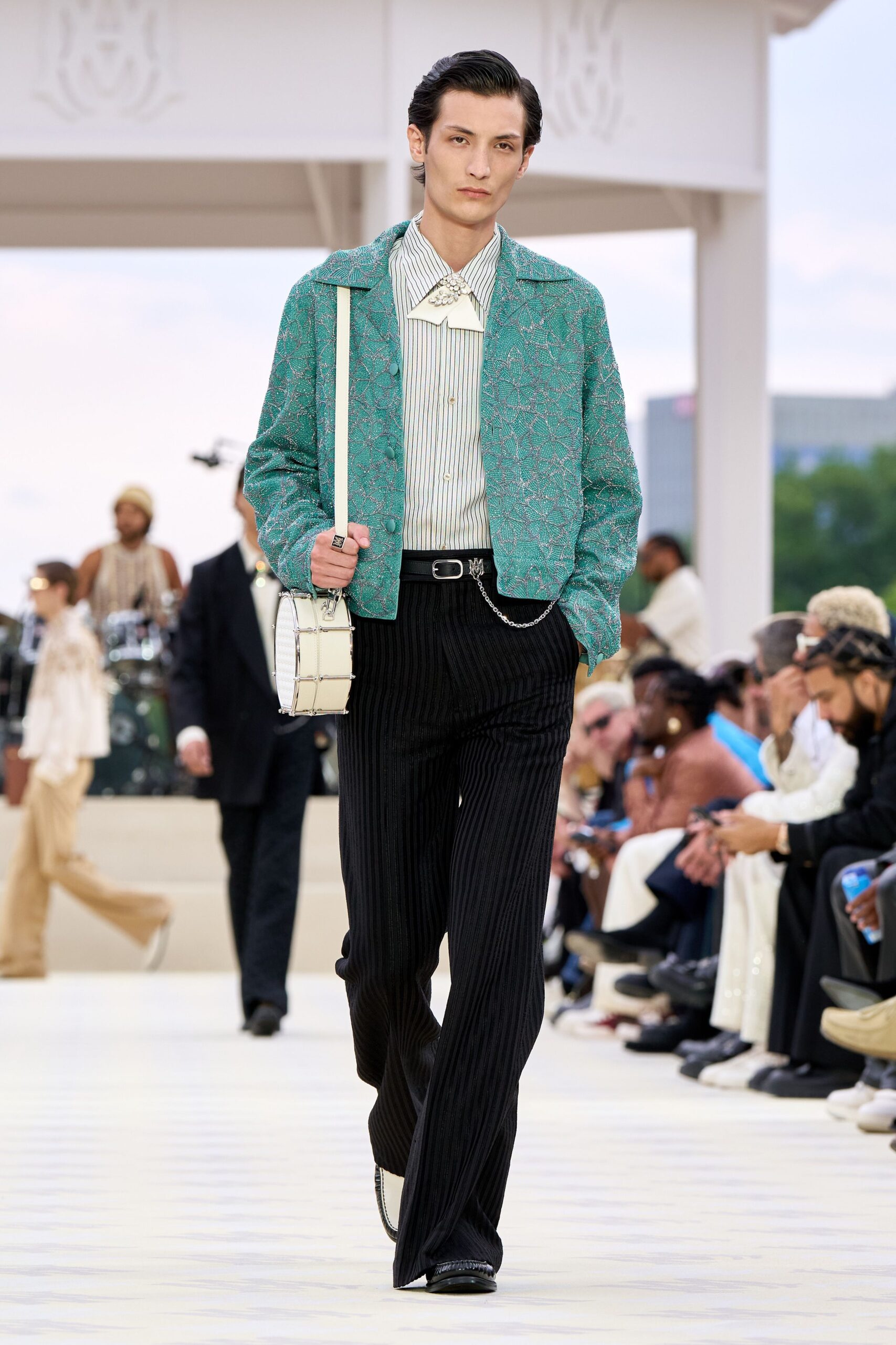 teal cotton long-sleeve collared fitted printed jacket