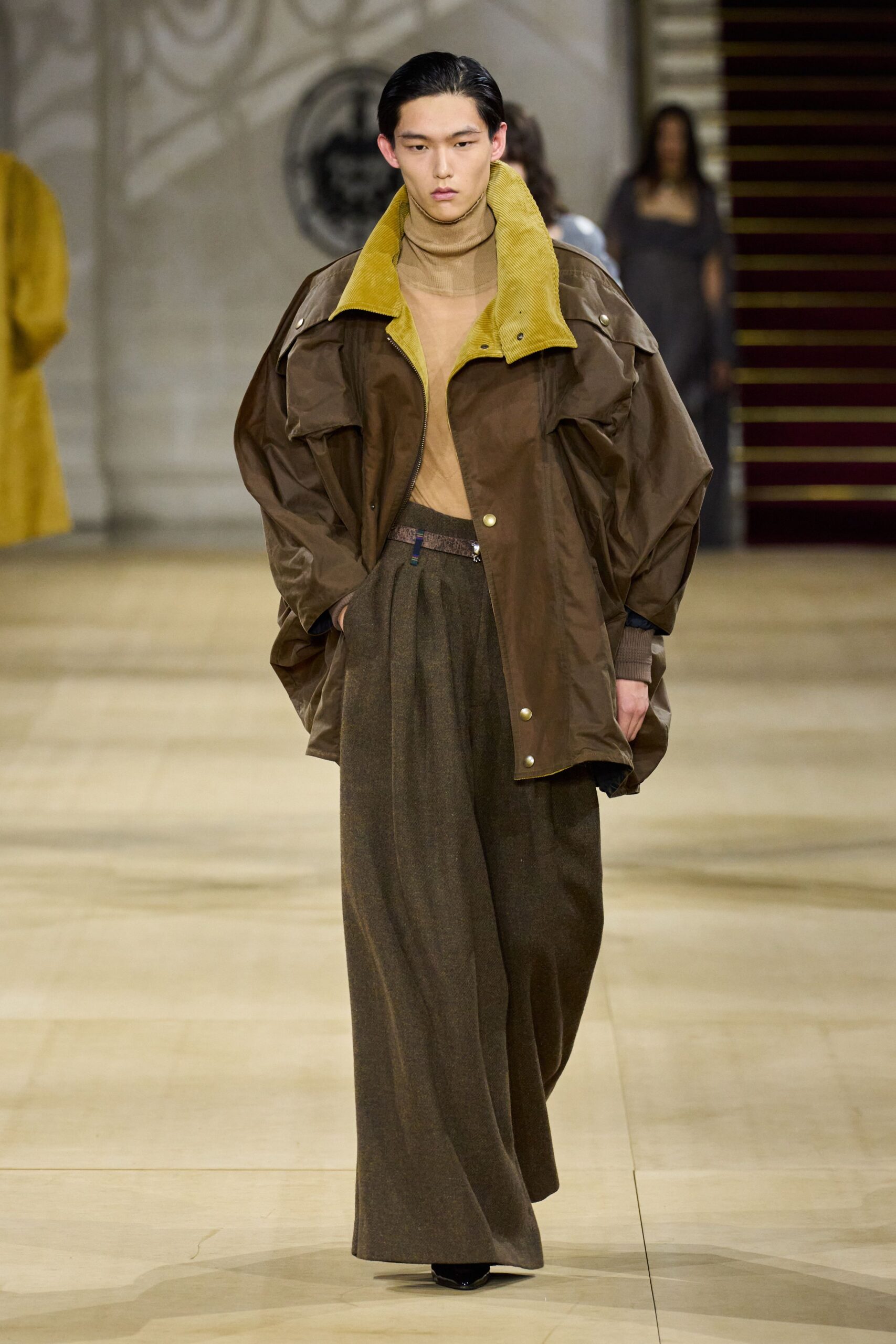 oversized brown jacket with beige top