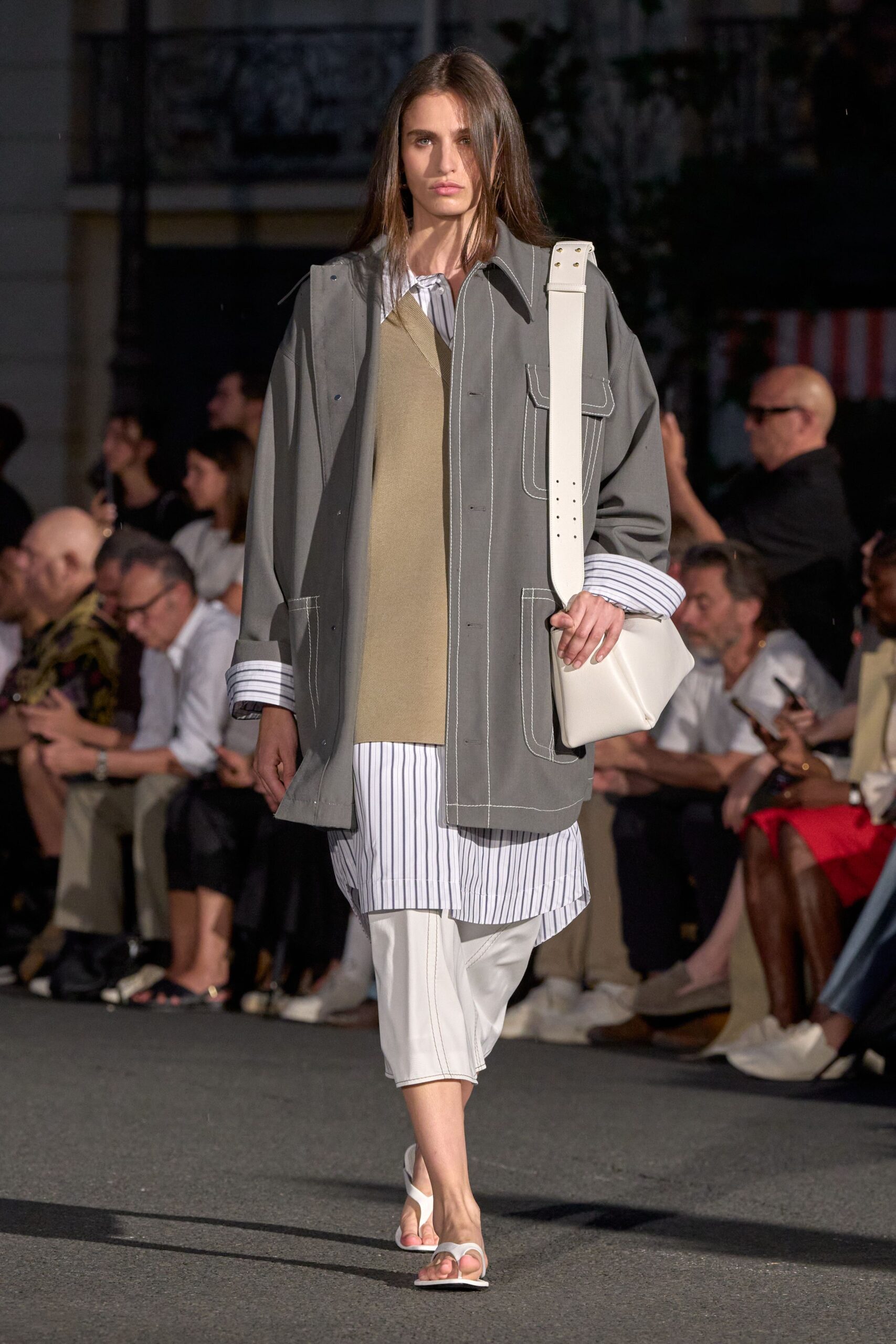 gray cotton long-sleeve collared oversized longline coat