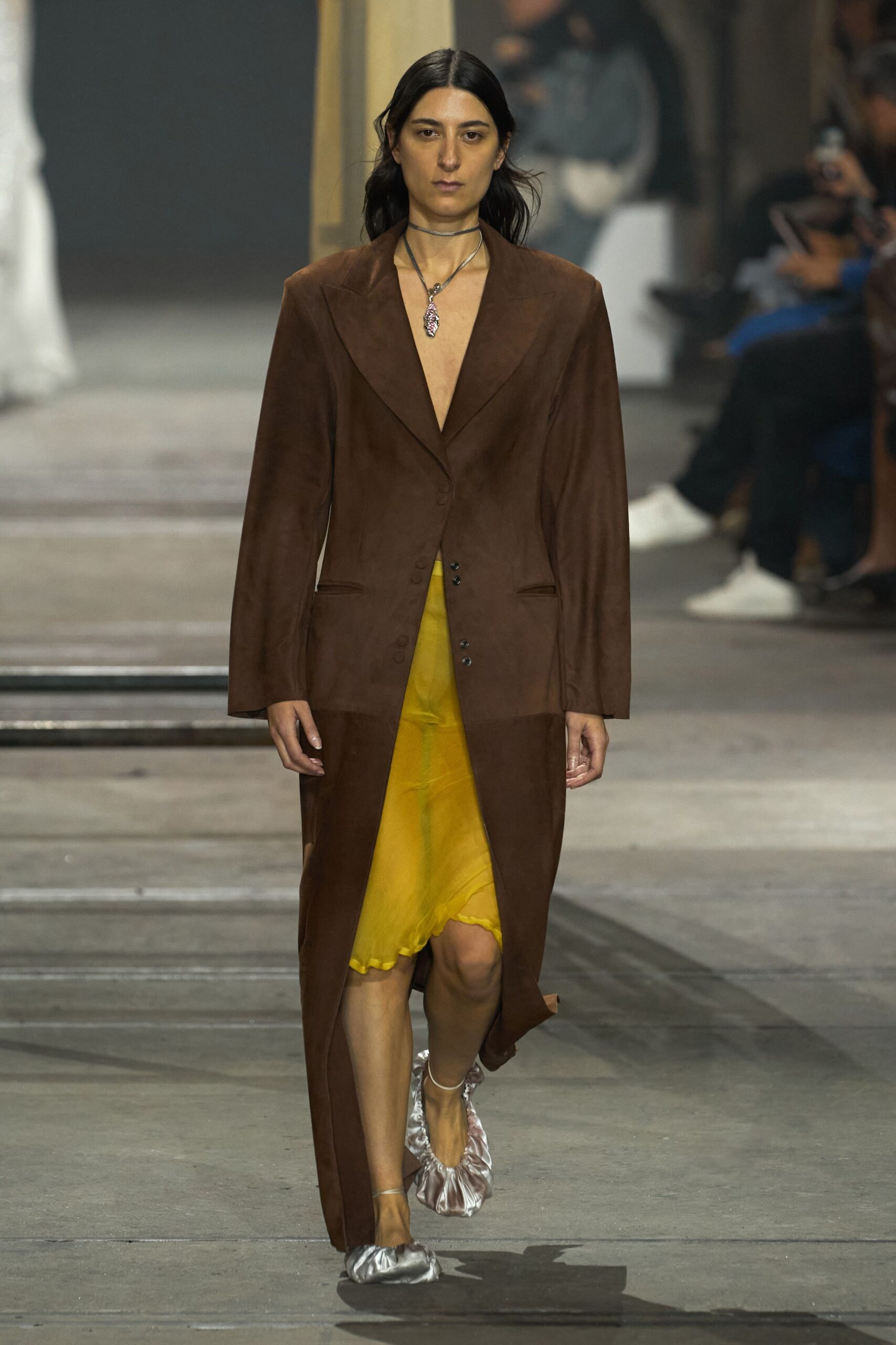 brown suede long-sleeve collared relaxed buttoned maxi coat
