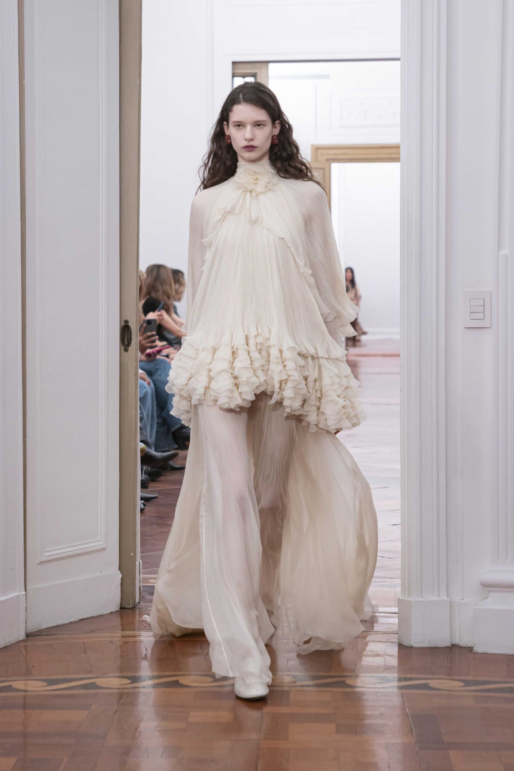 white silk fitted straight-leg sheer pants