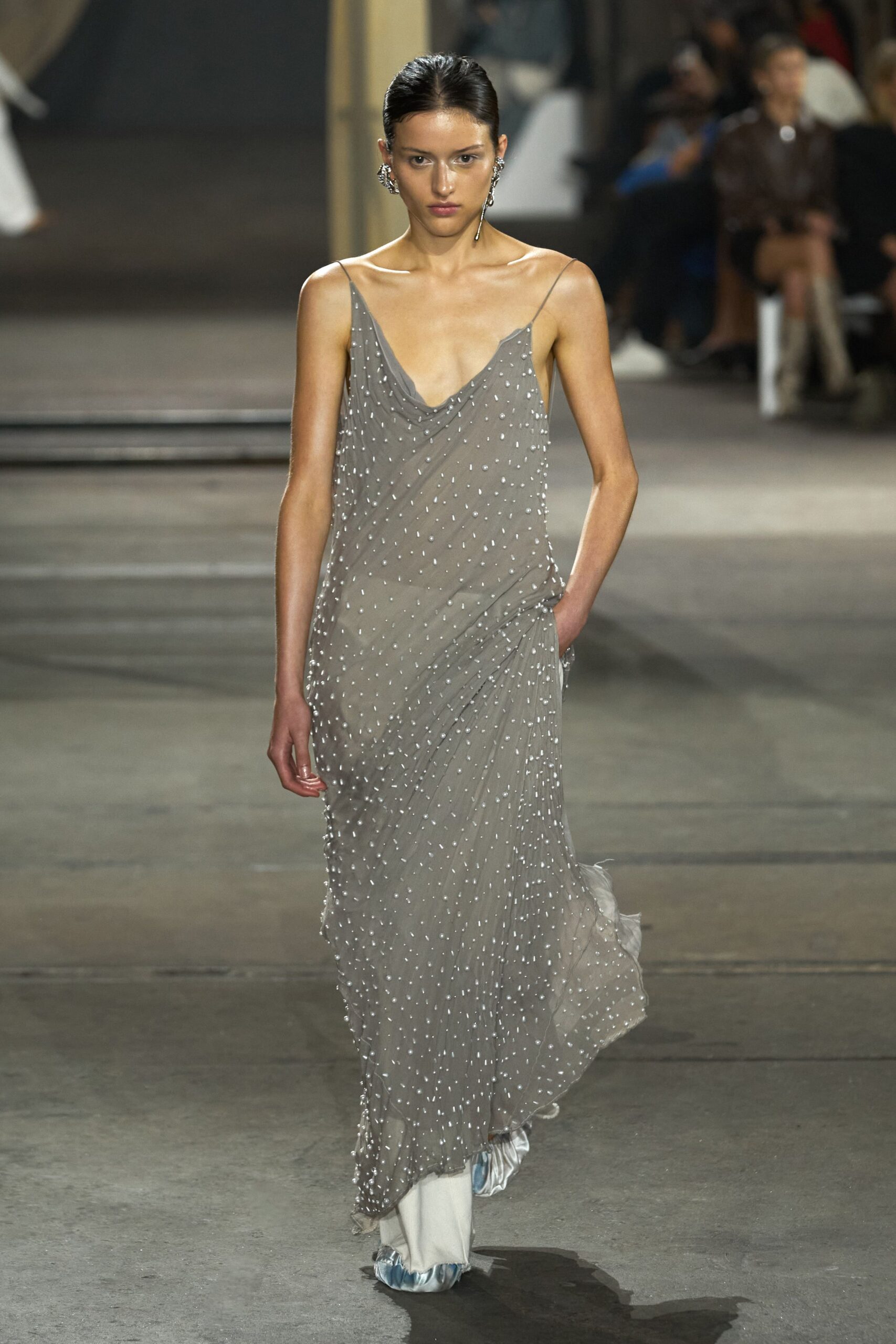 gray silk sleeveless dress