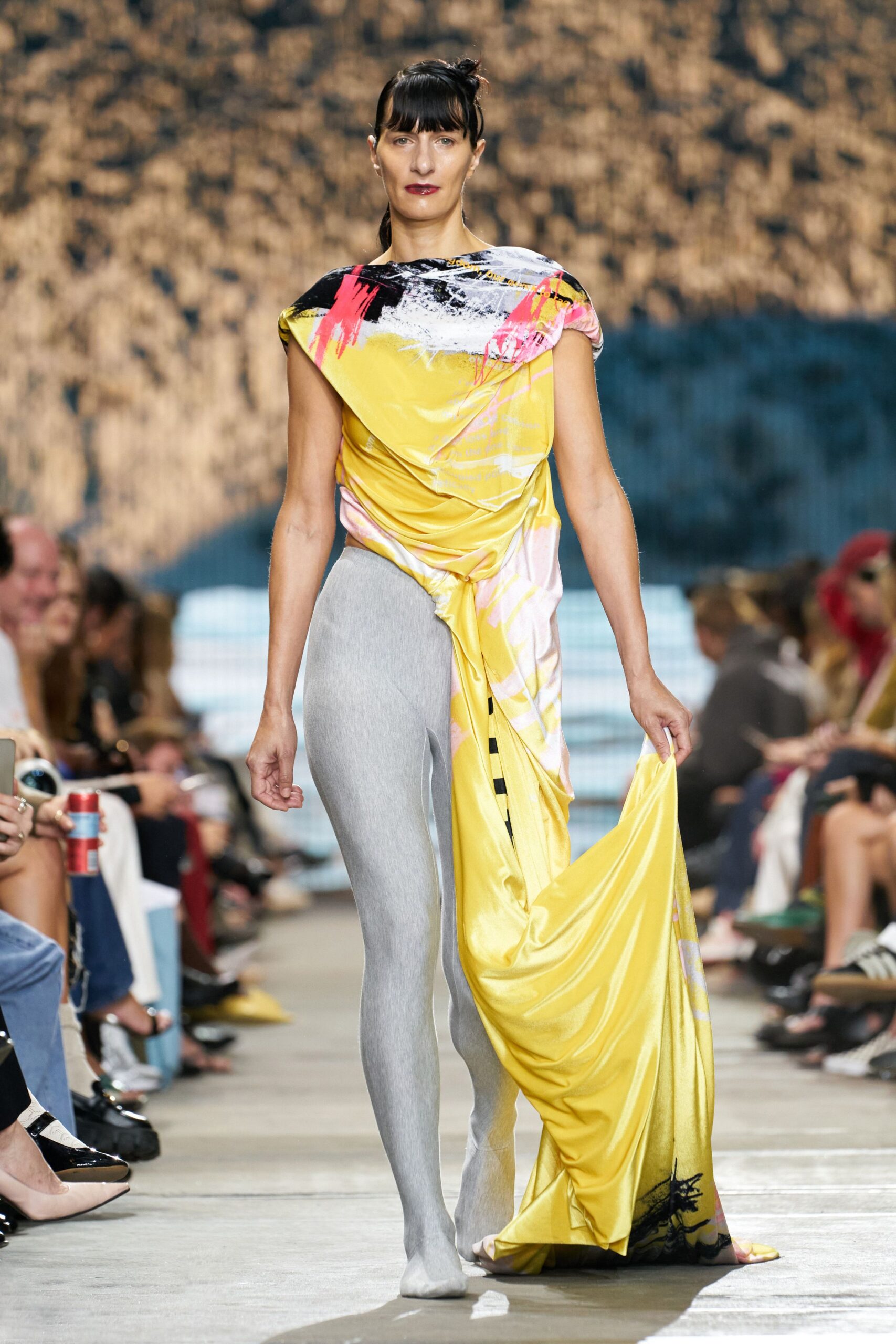 flowing yellow midi dress with leggings