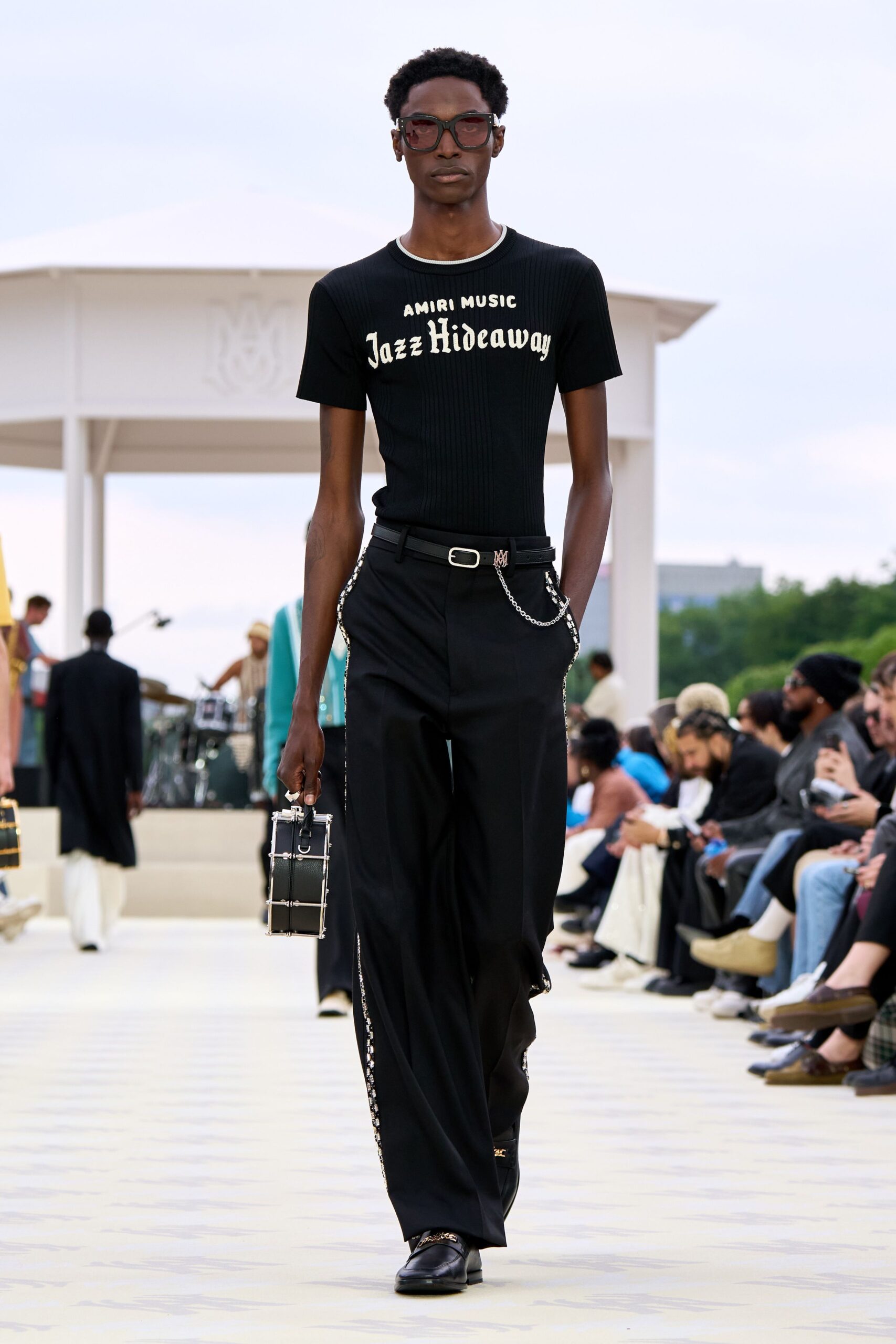 black fitted t-shirt and relaxed pants