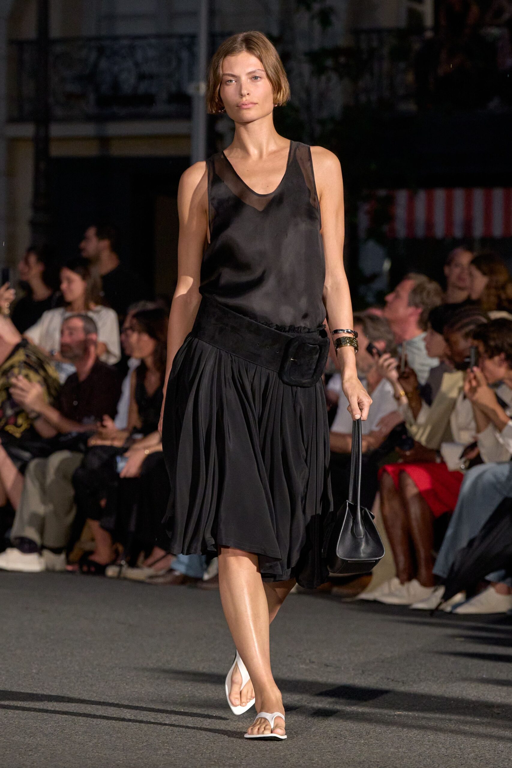 black sleeveless midi dress