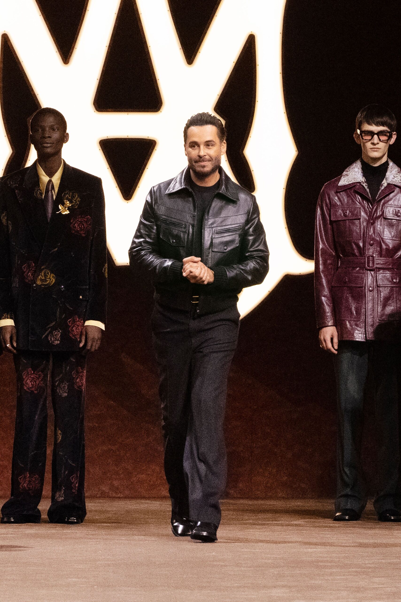 red leather long-sleeve collared fitted jacket