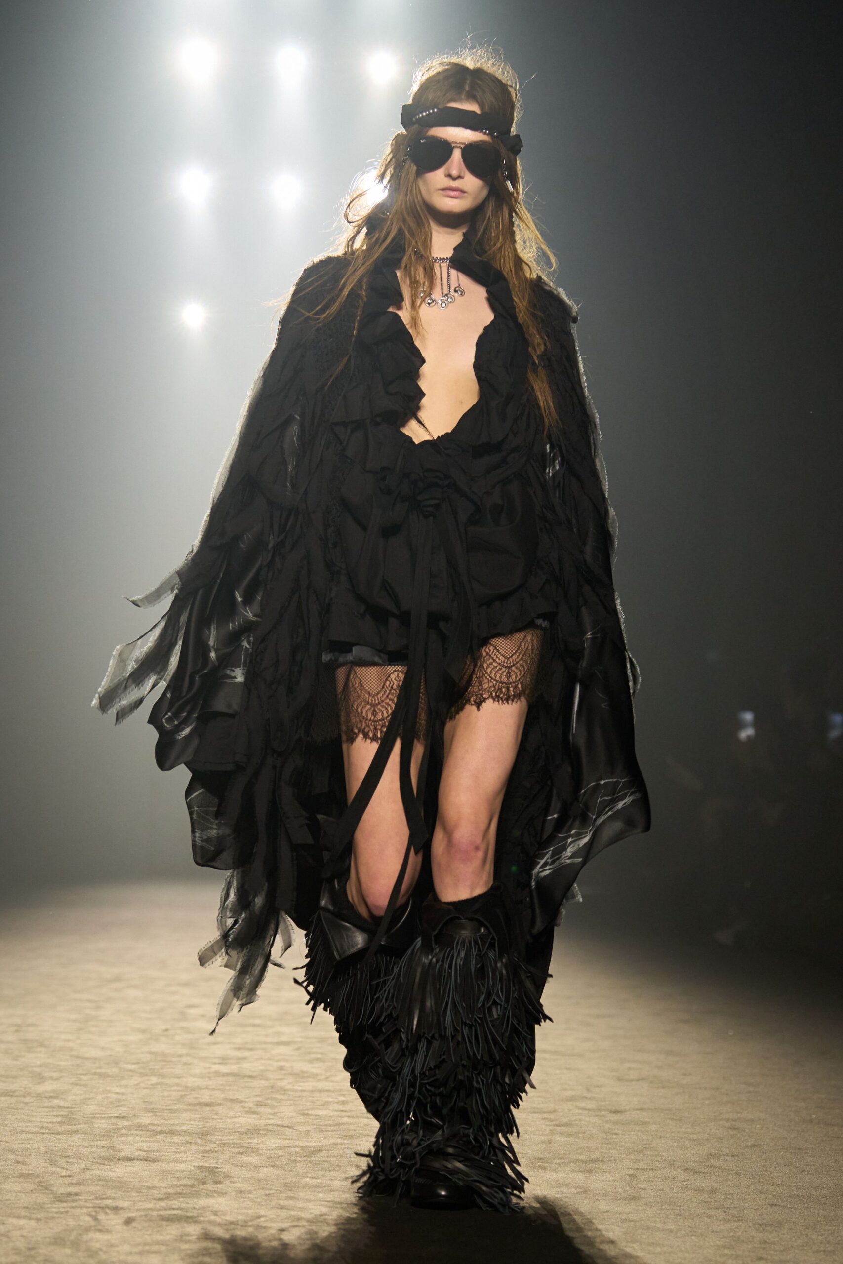 black ruffled mini dress with cape