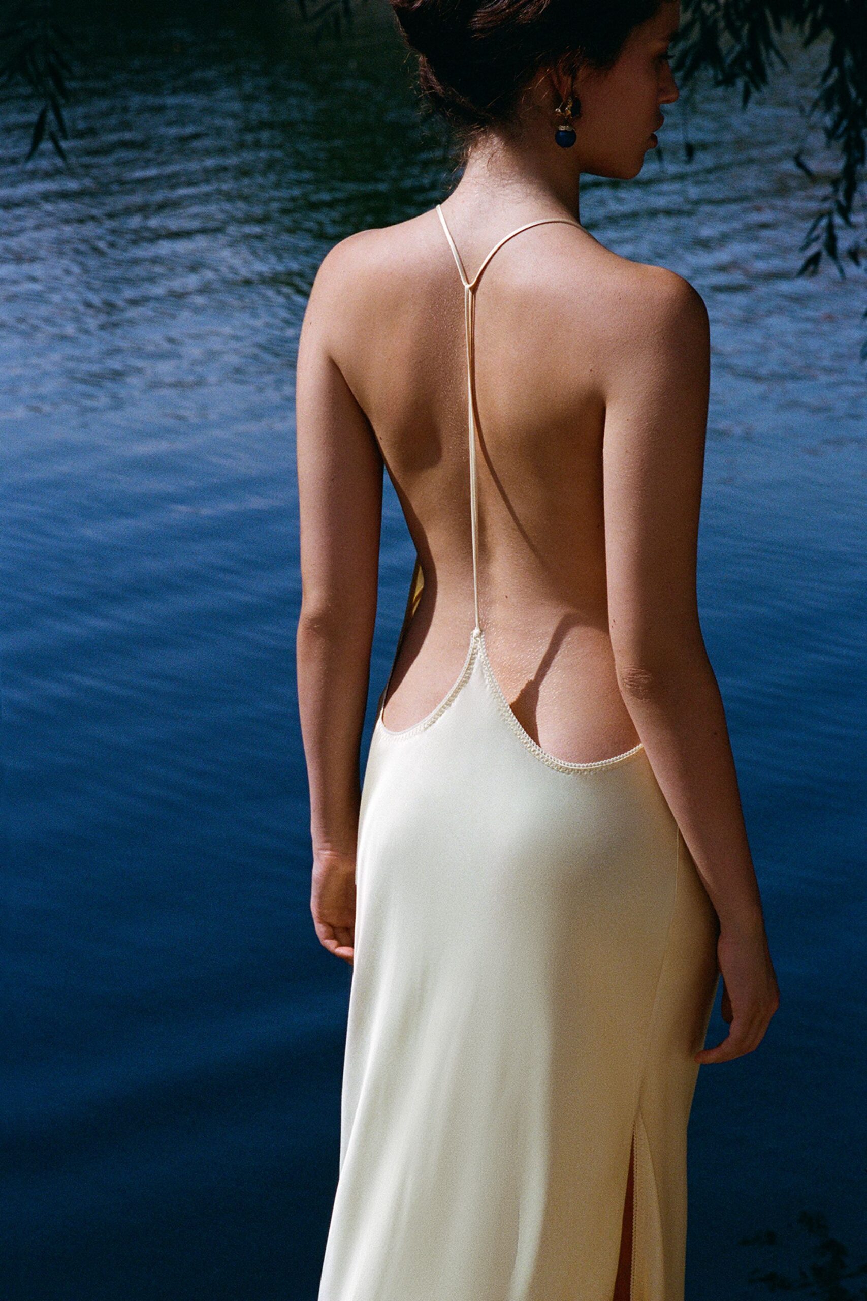 yellow silk backless gown