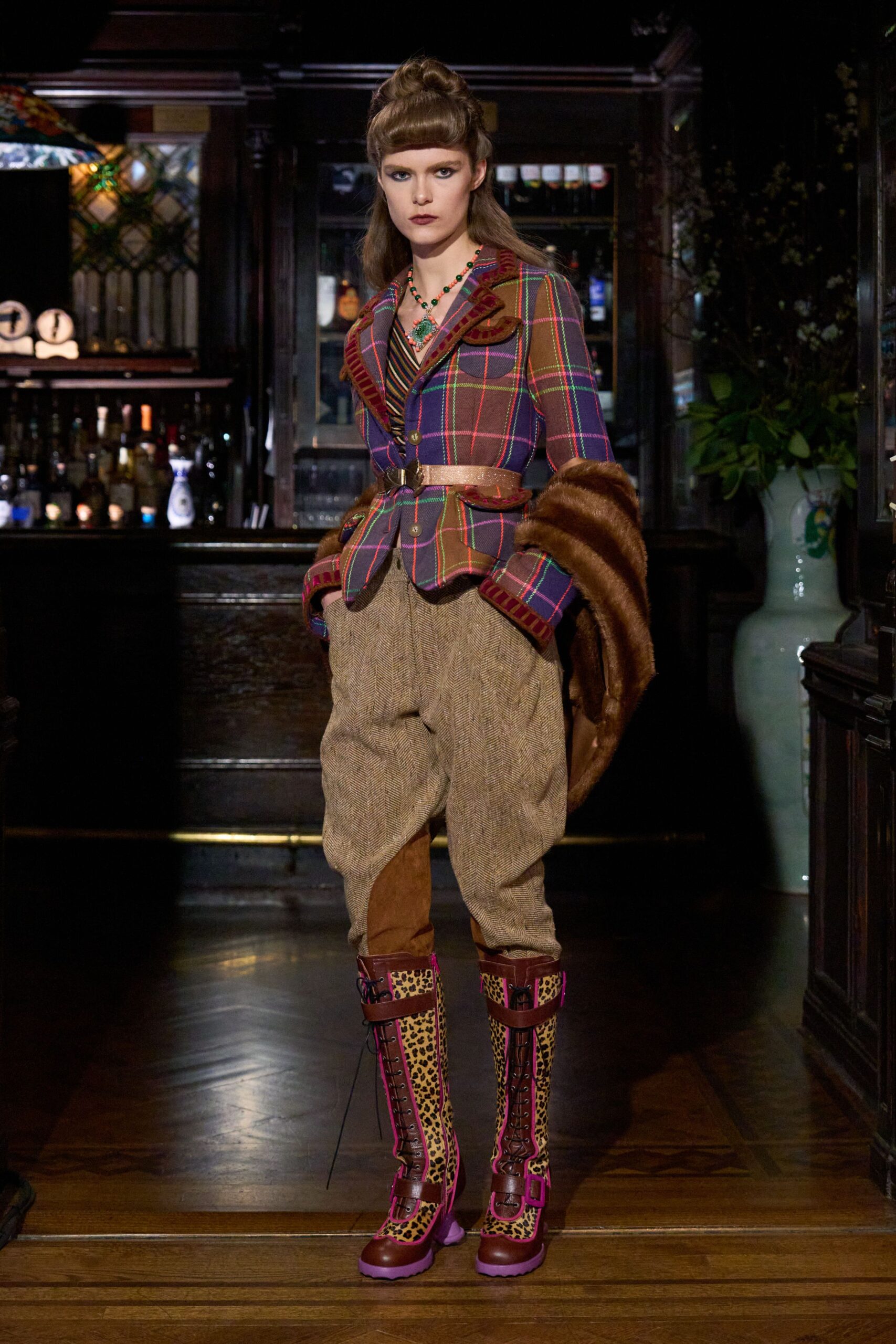 multi wool long-sleeve collared tailored checked blazer