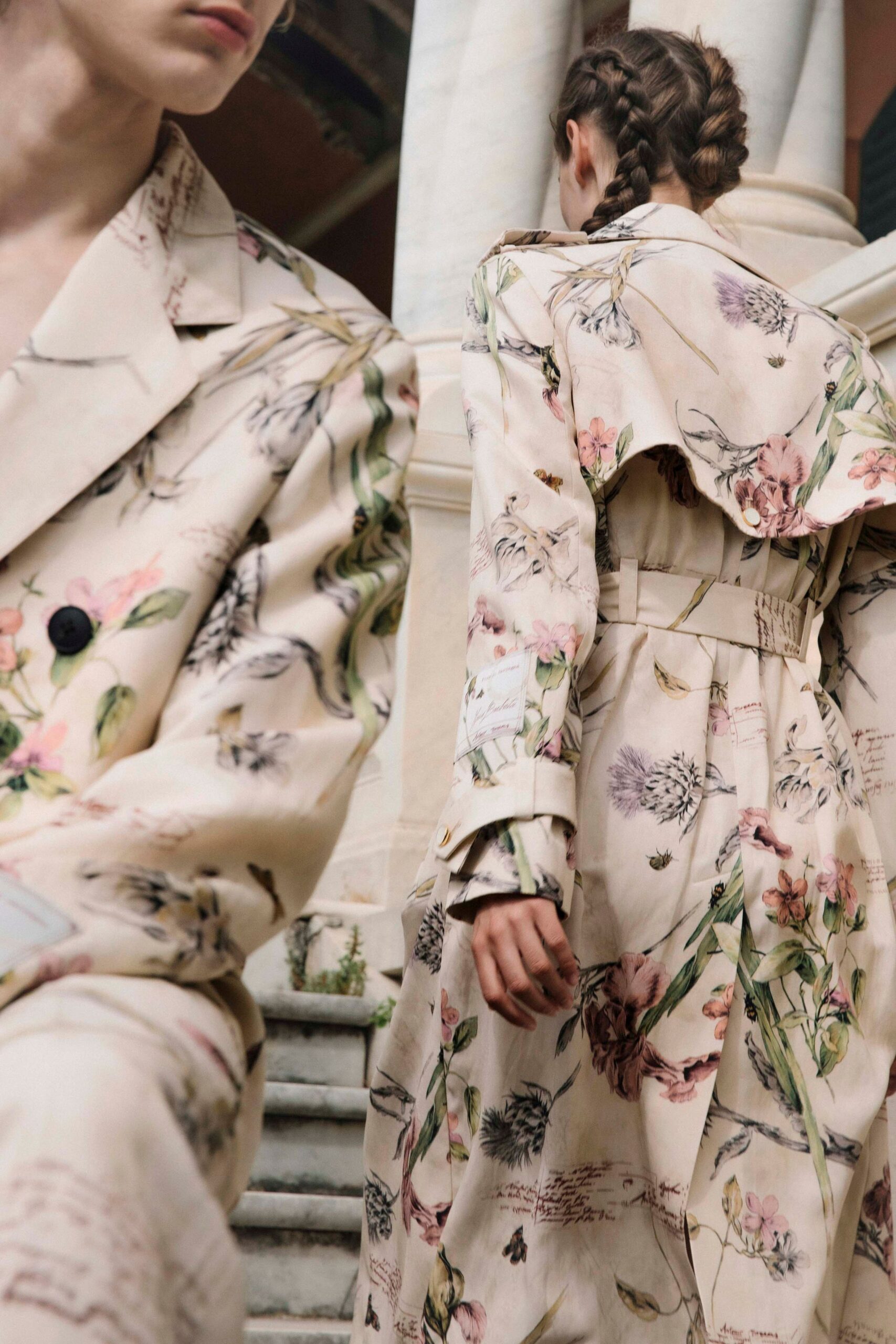 floral beige trench coat