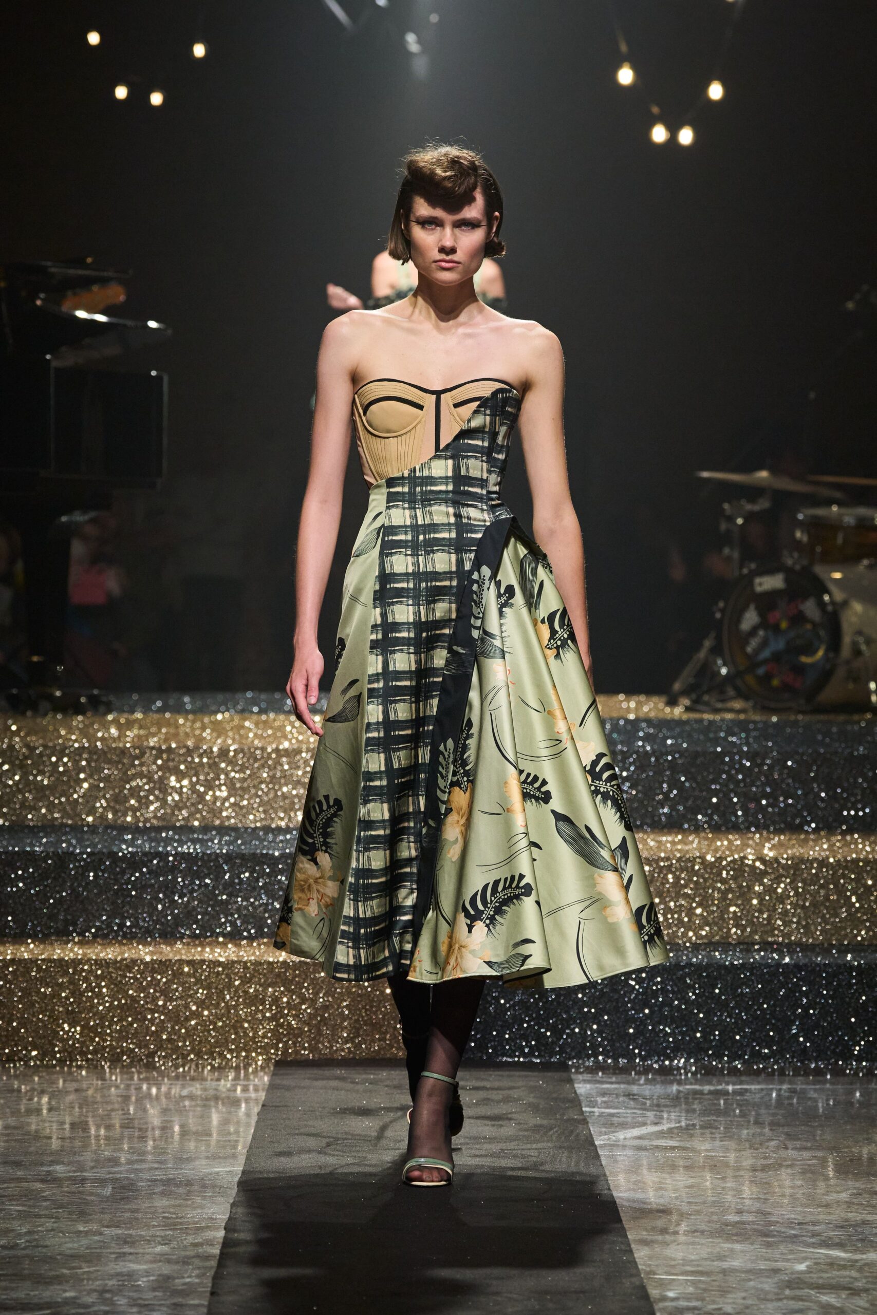 strapless midi dress with floral print