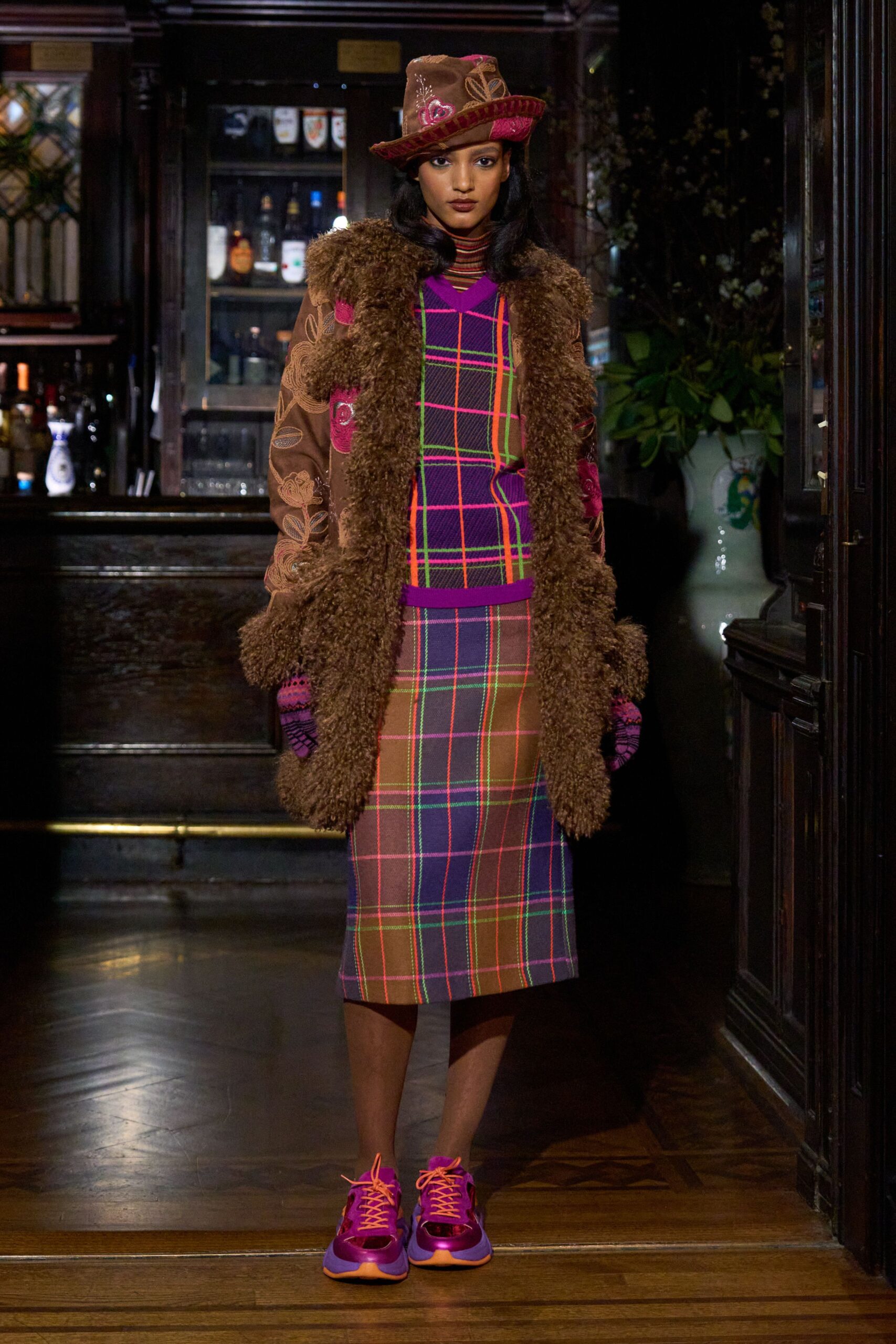 multi cotton fitted checked skirt