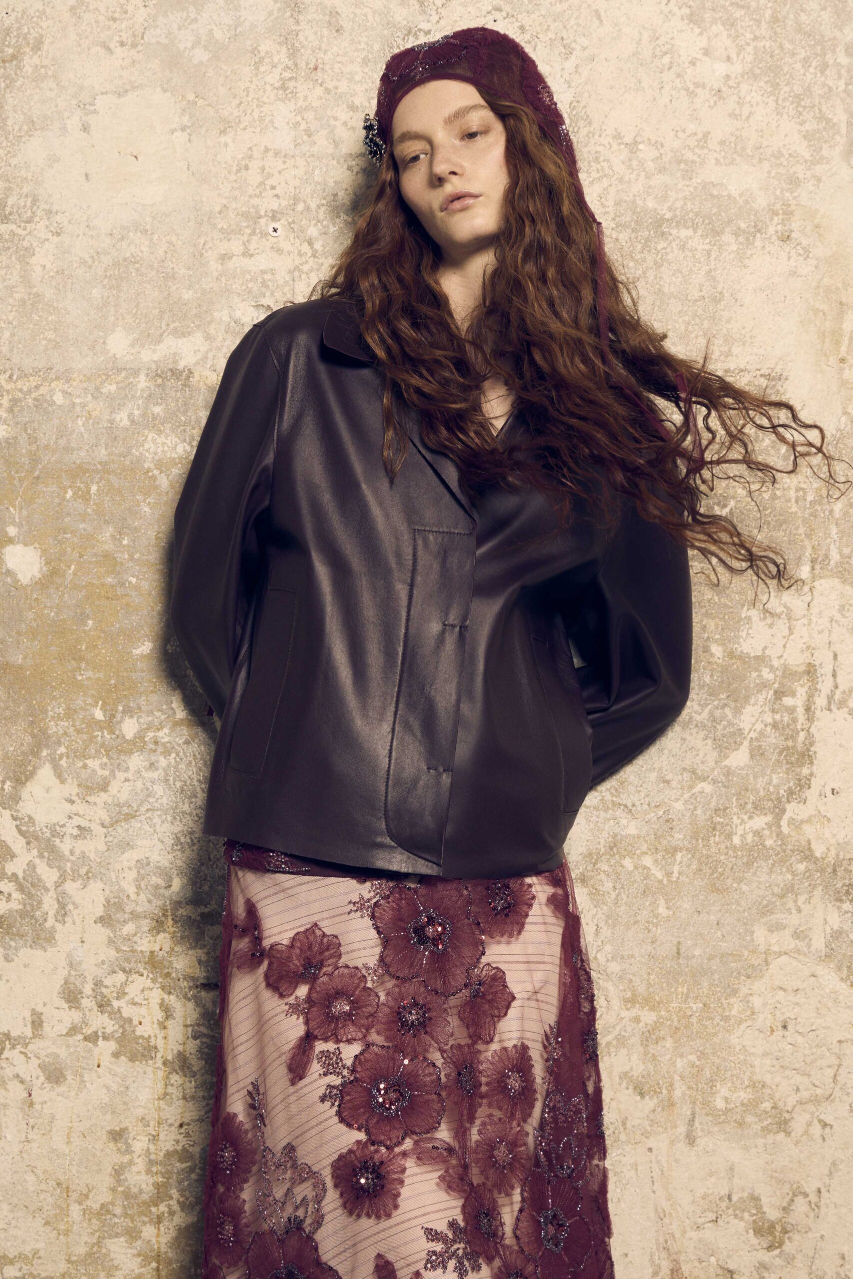 pink mesh relaxed floral embroidered sheer textured skirt