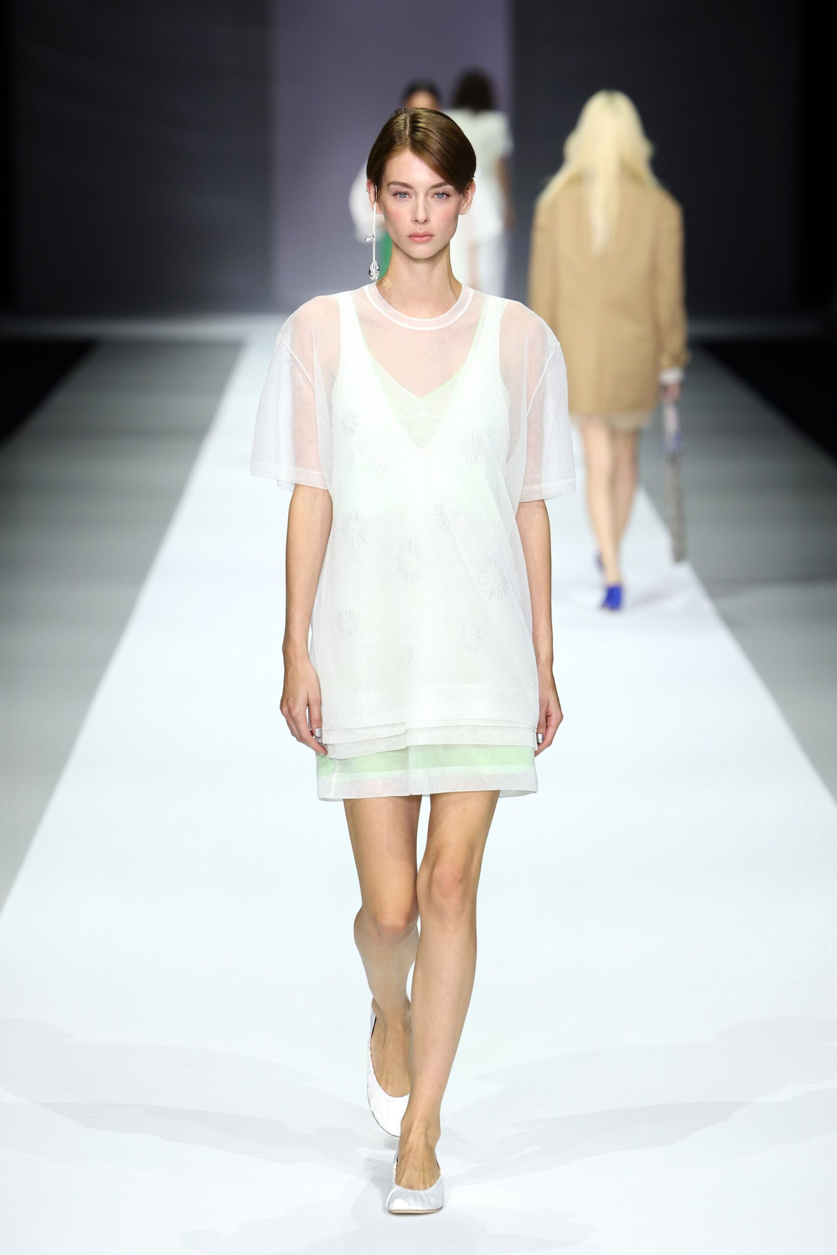 white cotton sleeveless v-neck fitted layered sheer dress