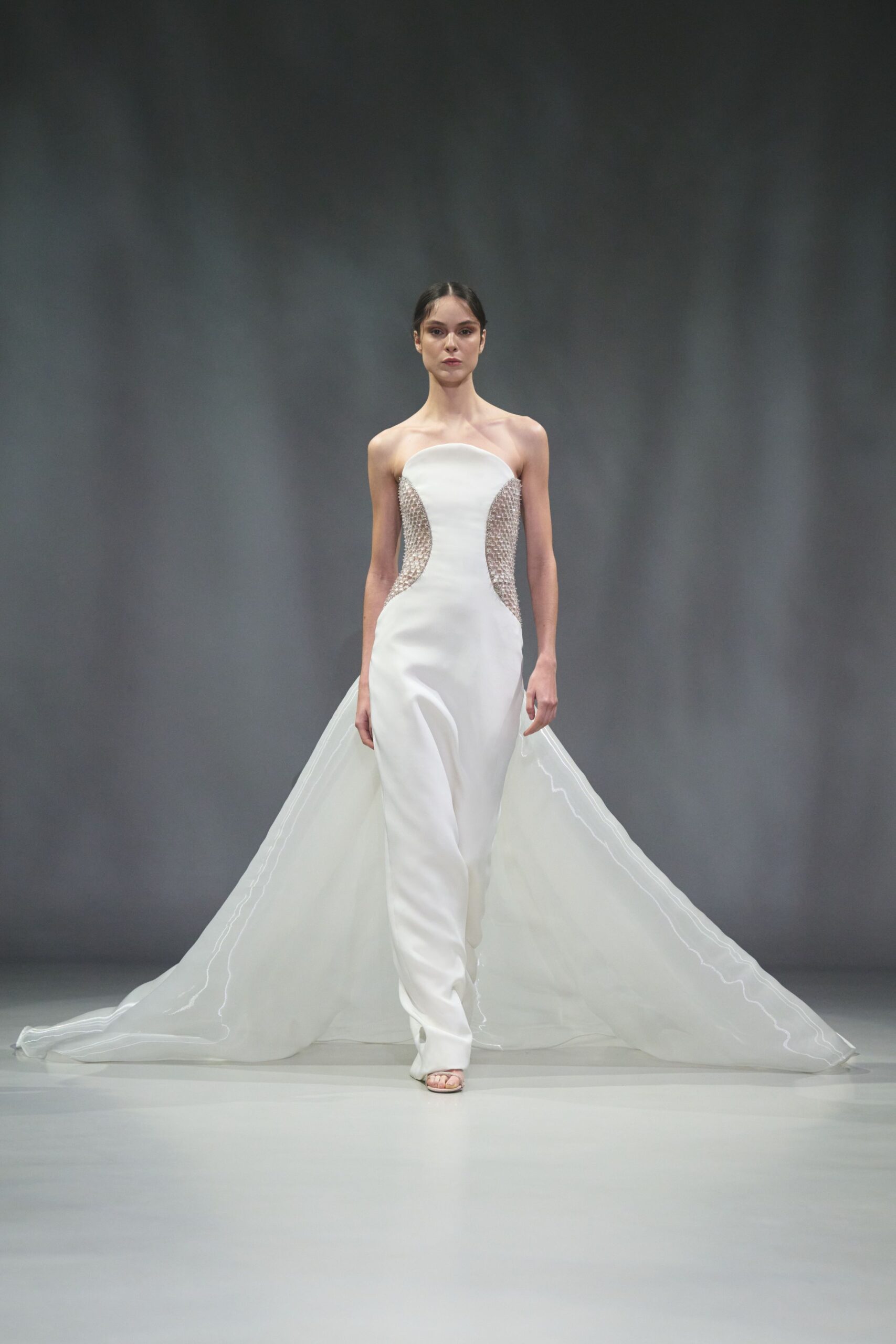 white silk sleeveless gown