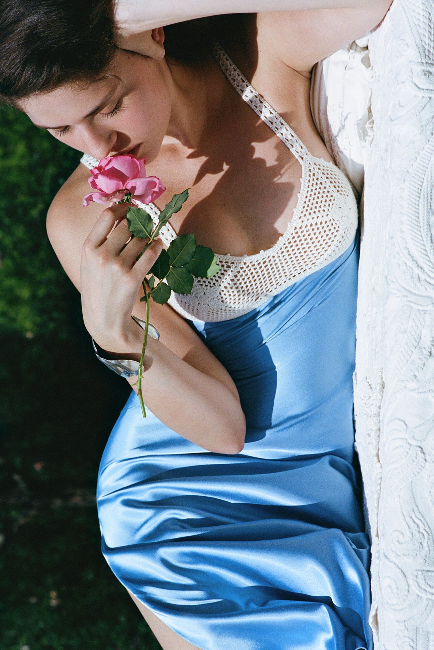 blue silk sleeveless dress