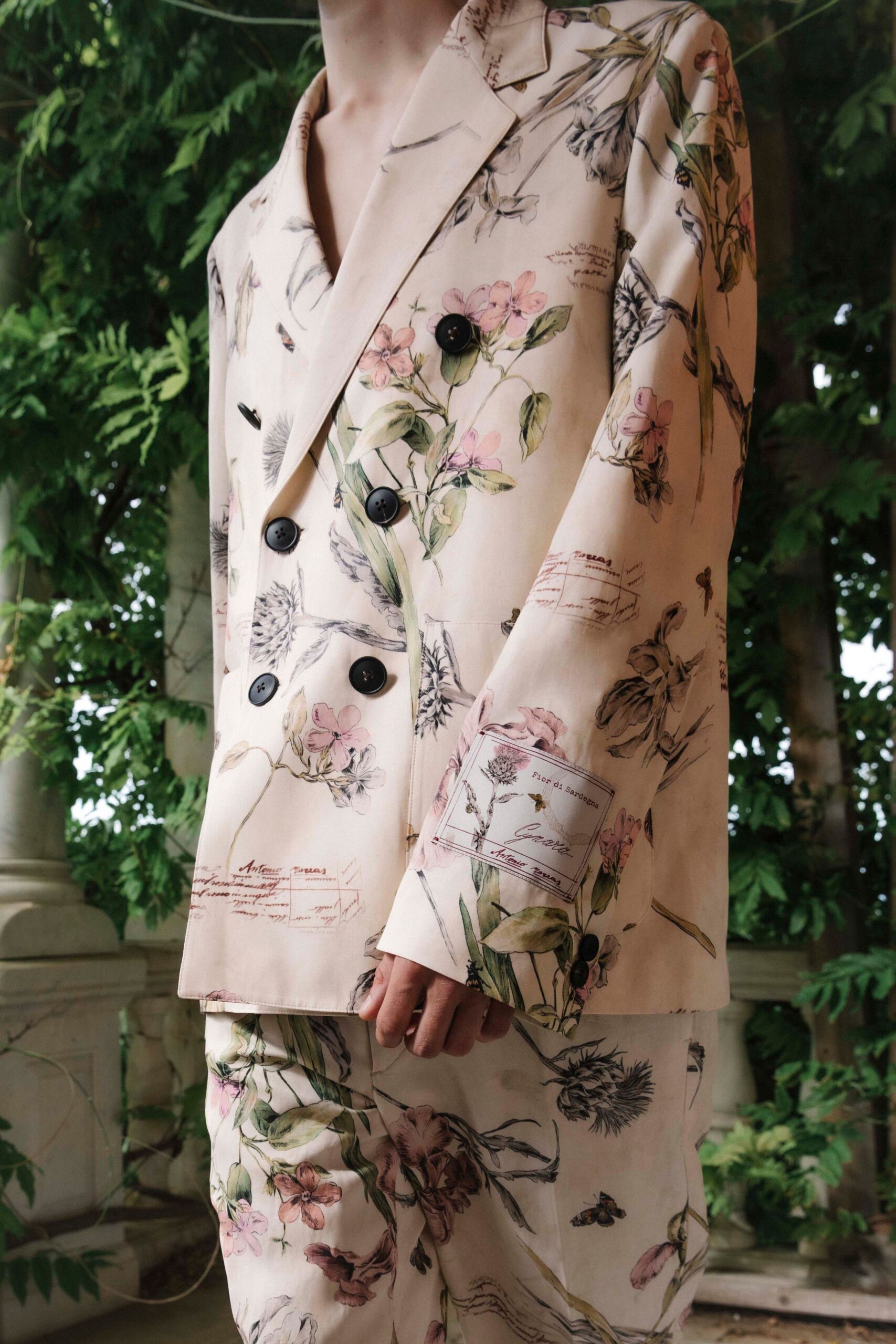 beige printed tailored blazer and pants