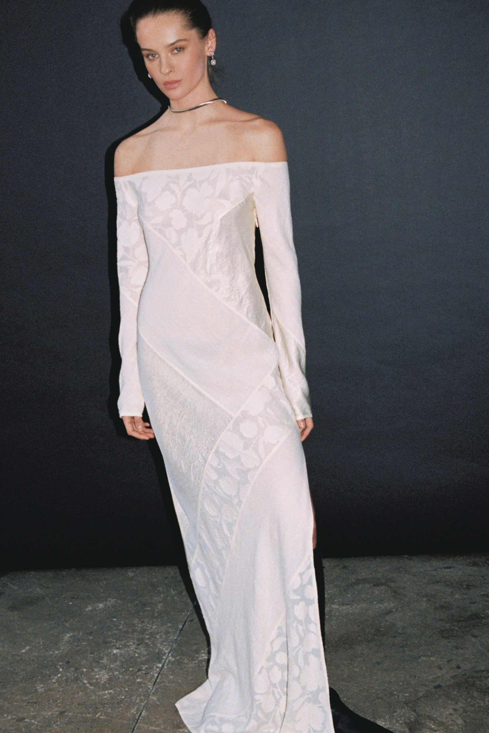 white off-shoulder gown