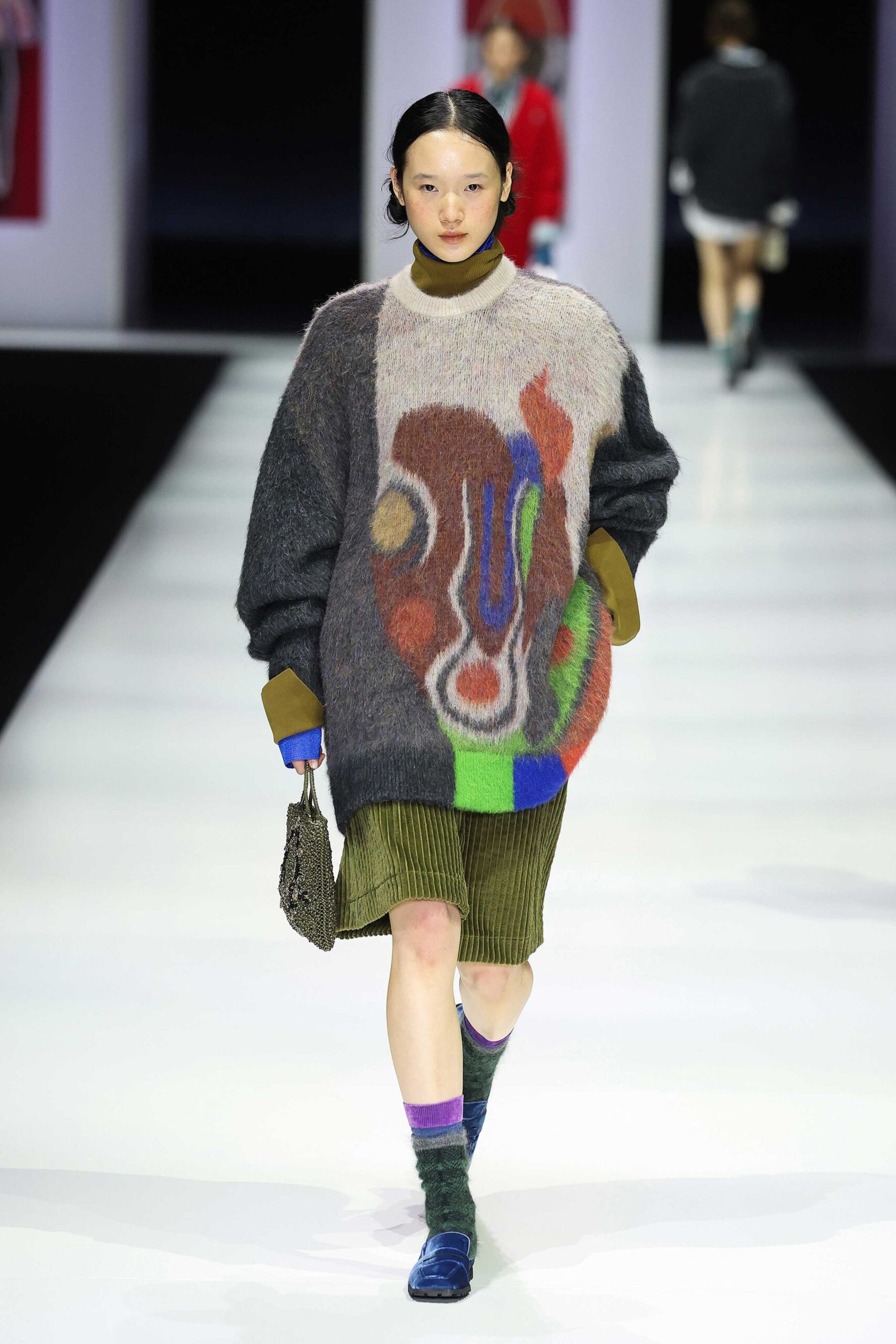 gray wool long-sleeve oversized layered sweater