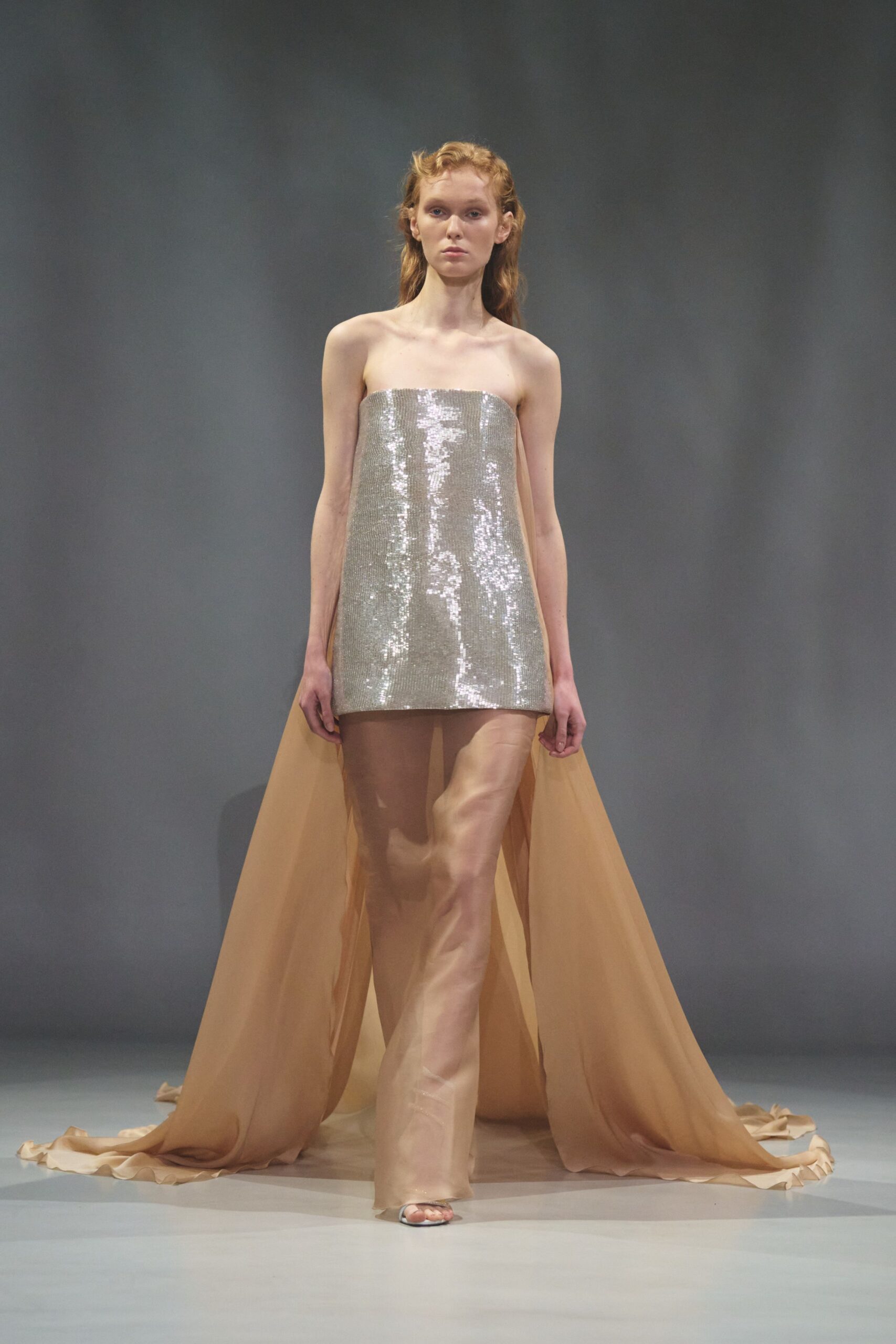 gray sequin sleeveless fitted draped shiny mini dress
