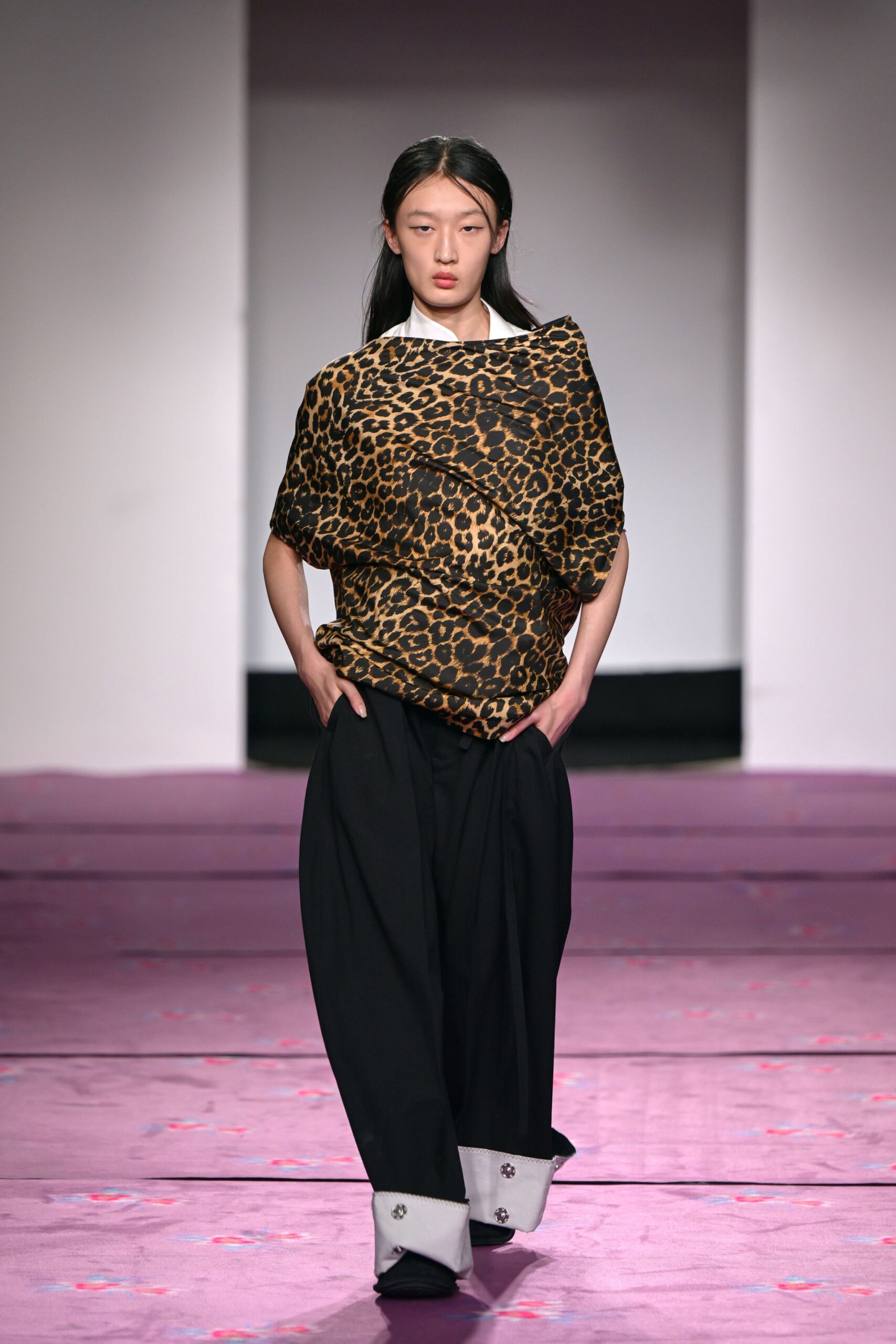 brown silk sleeveless relaxed animal-print top
