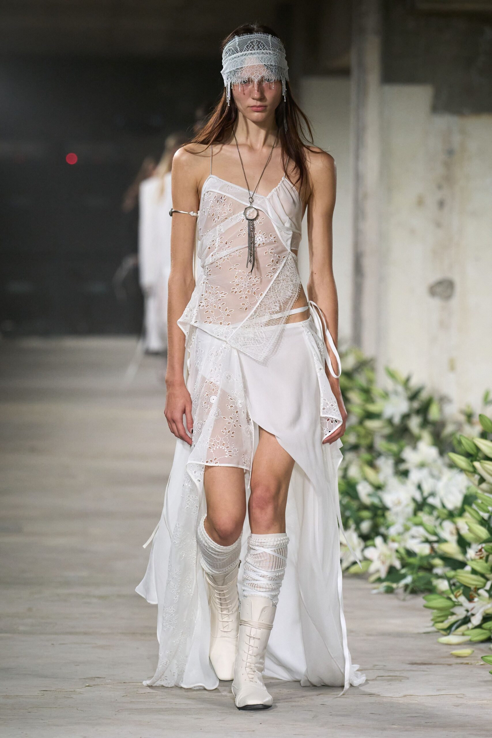 white sheer draped maxi dress