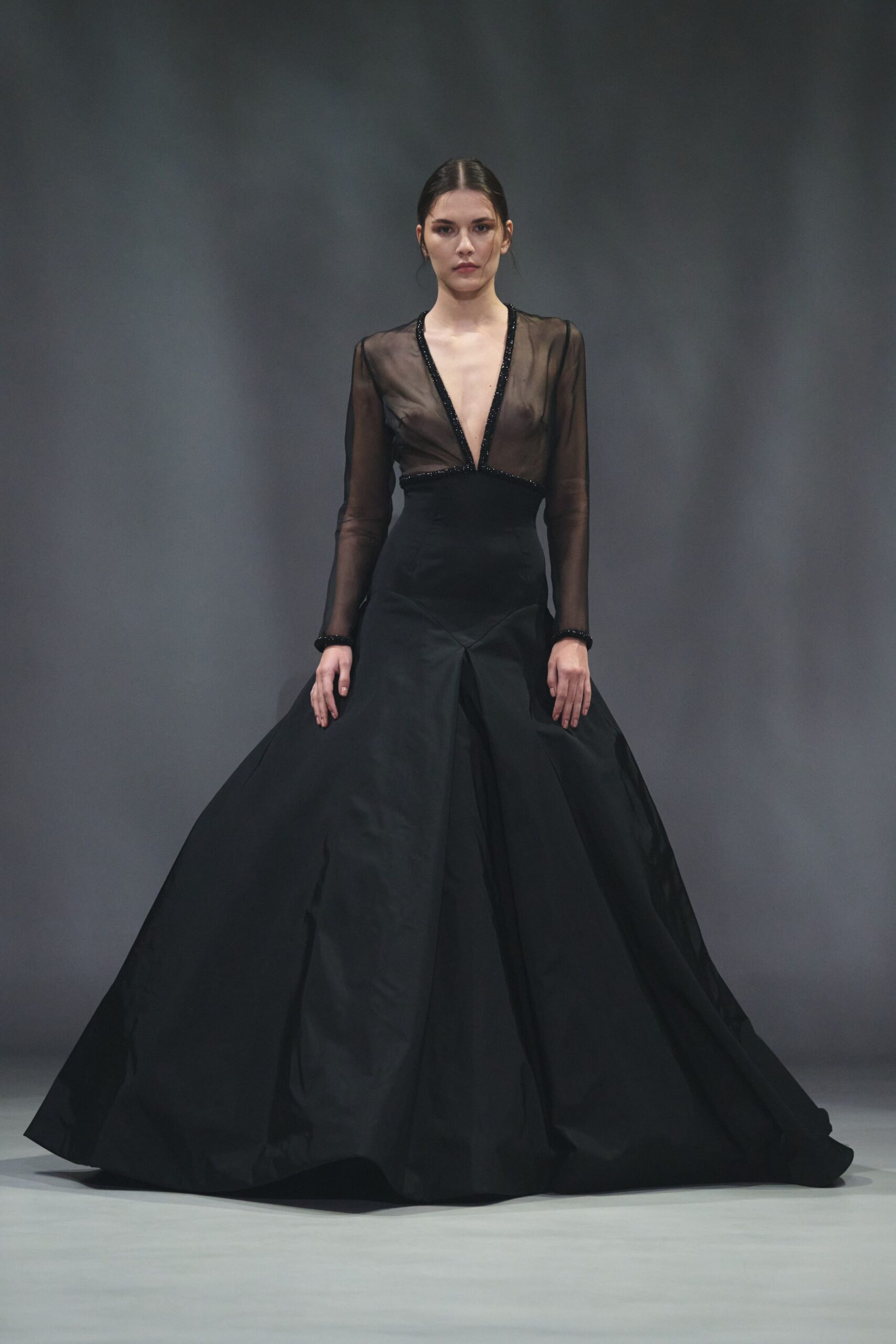 black silk long-sleeve gown