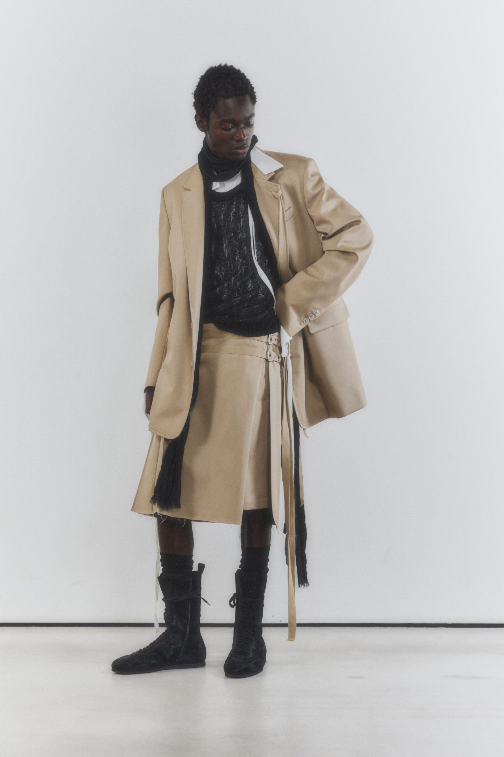 black suede high-neck structured pockets textured maxi boots