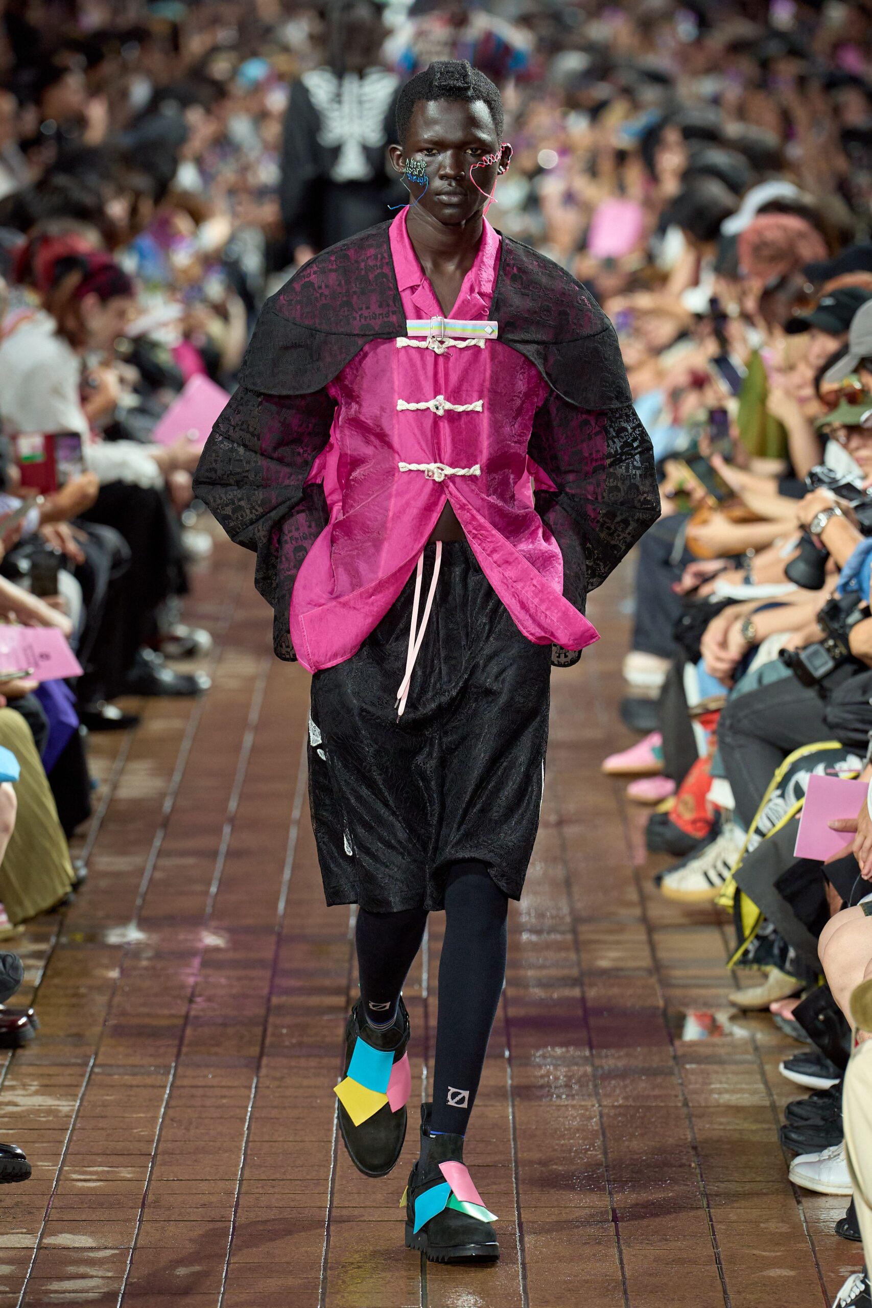 pink silk long-sleeve collared relaxed layered jacket
