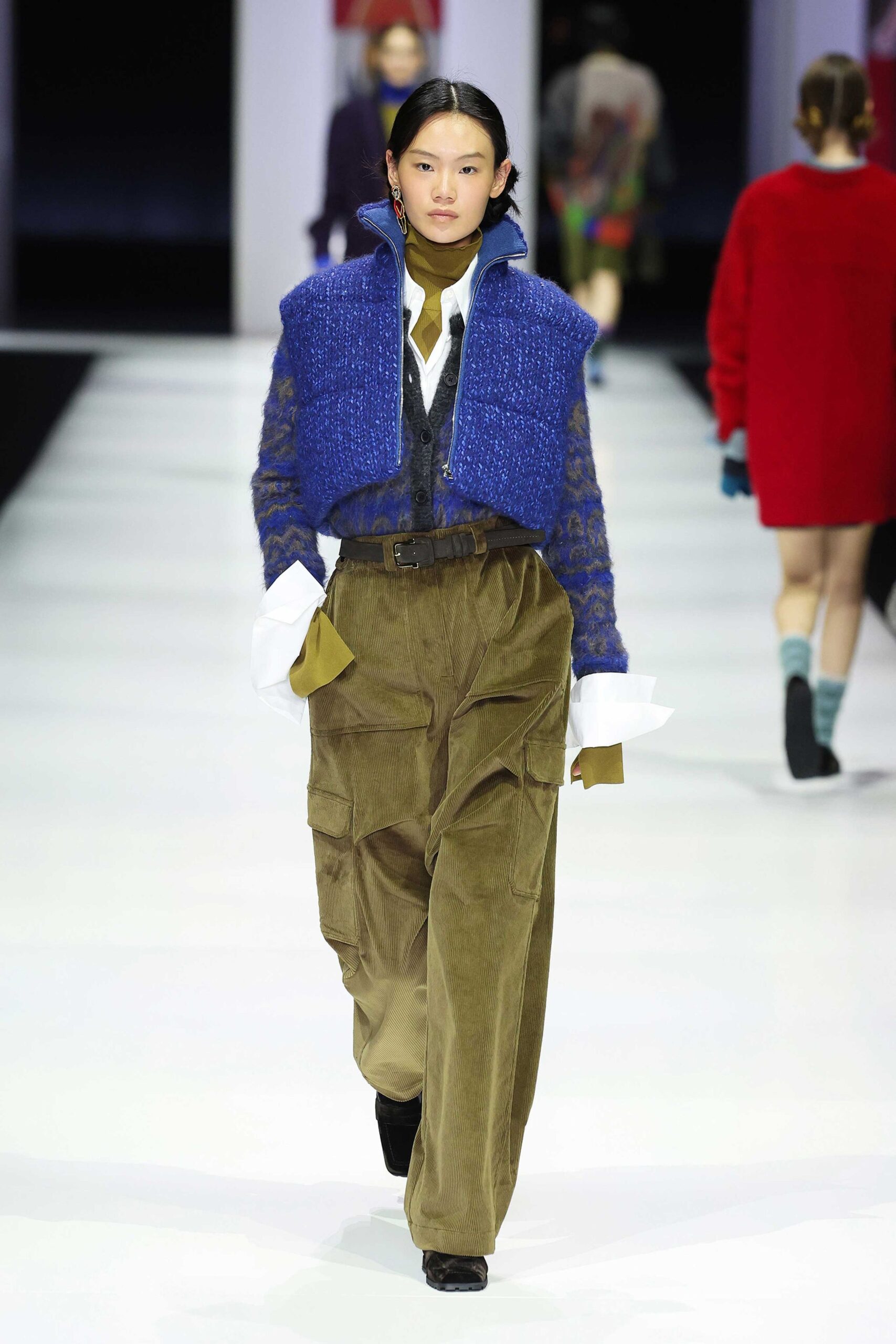 blue wool sleeveless fitted layered vest